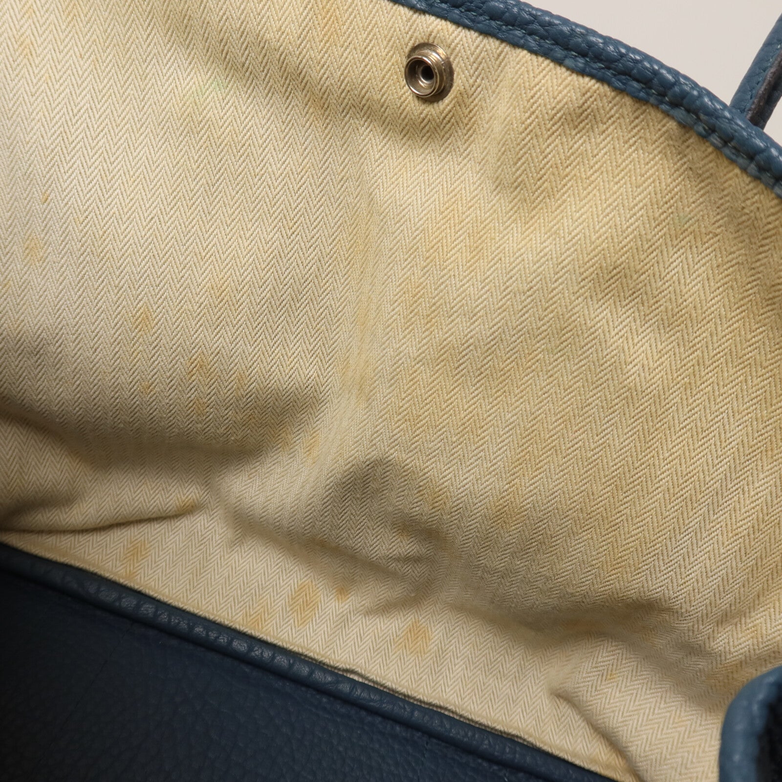 HERMES Clemence皮革Garden Party PM手挽袋Bleu Tempete
