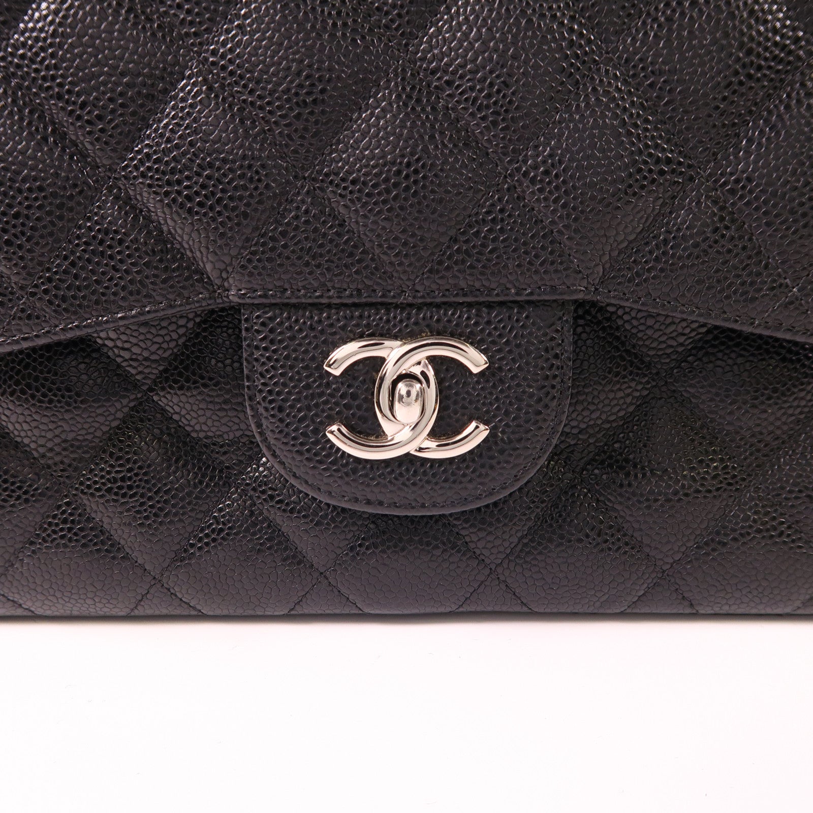 CHANEL 牛皮皮革Large Classic銀扣鏈帶肩背袋