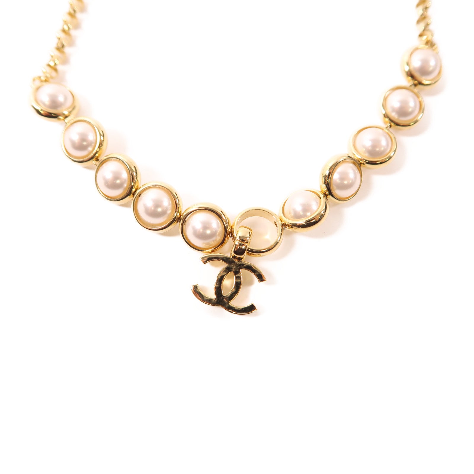 CHANEL 金屬Necklace項鍊金色/白色