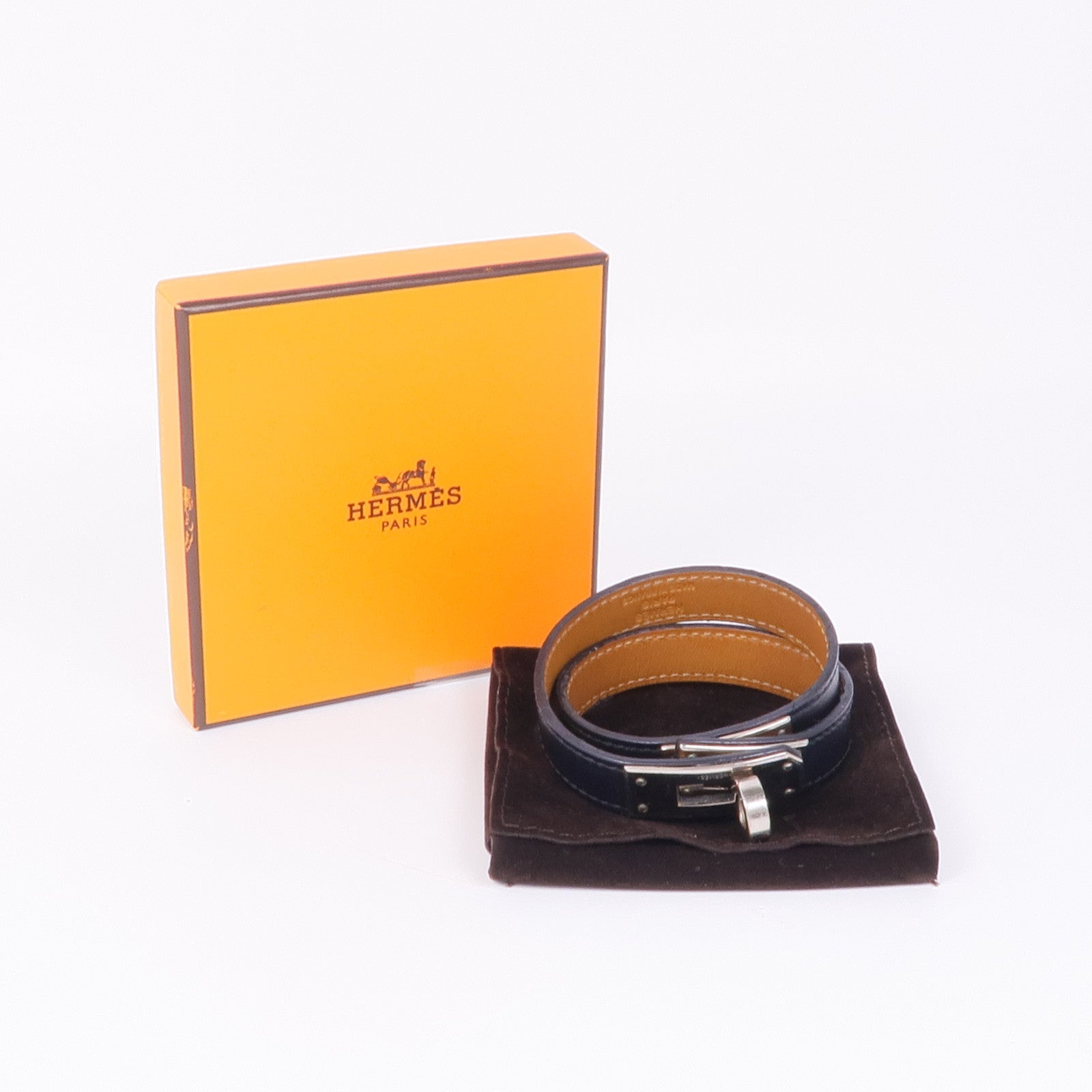 HERMES Swift皮革Kelly Double Tour銀扣手帶Noir