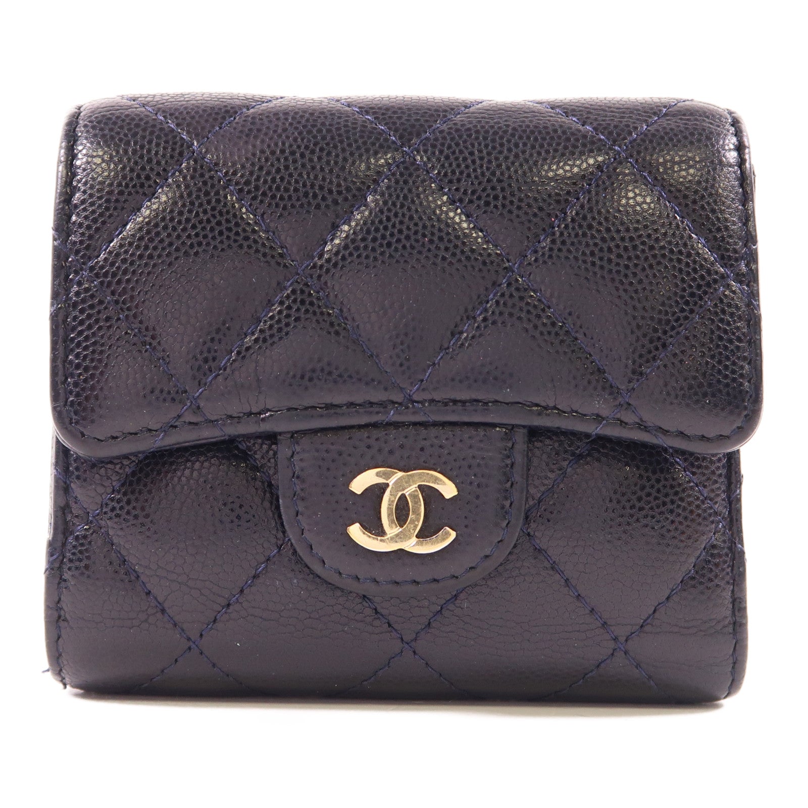 CHANEL 牛皮皮革Trifold Wallet金扣錢包