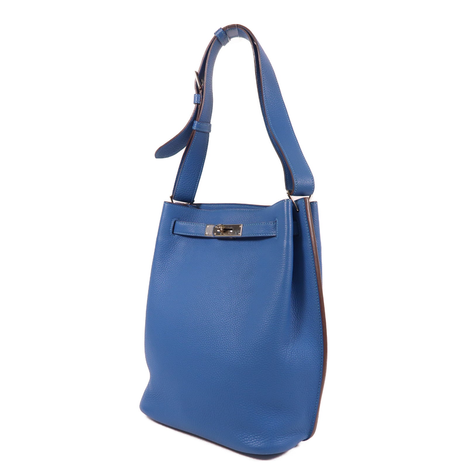 HERMES Togo皮革So Kelly 22銀扣肩背袋希臘藍色