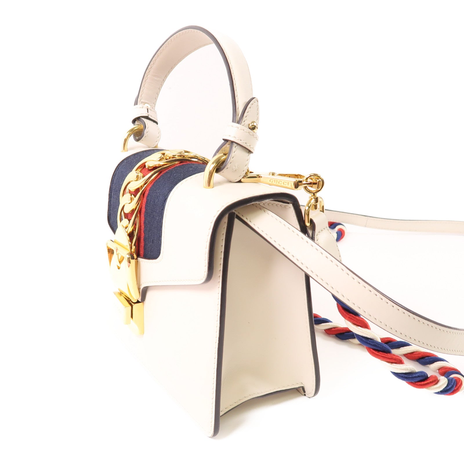 GUCCI GG GHW Sylvie 2Way Shoulder Hand Bag Calfskin Leather 470270 White