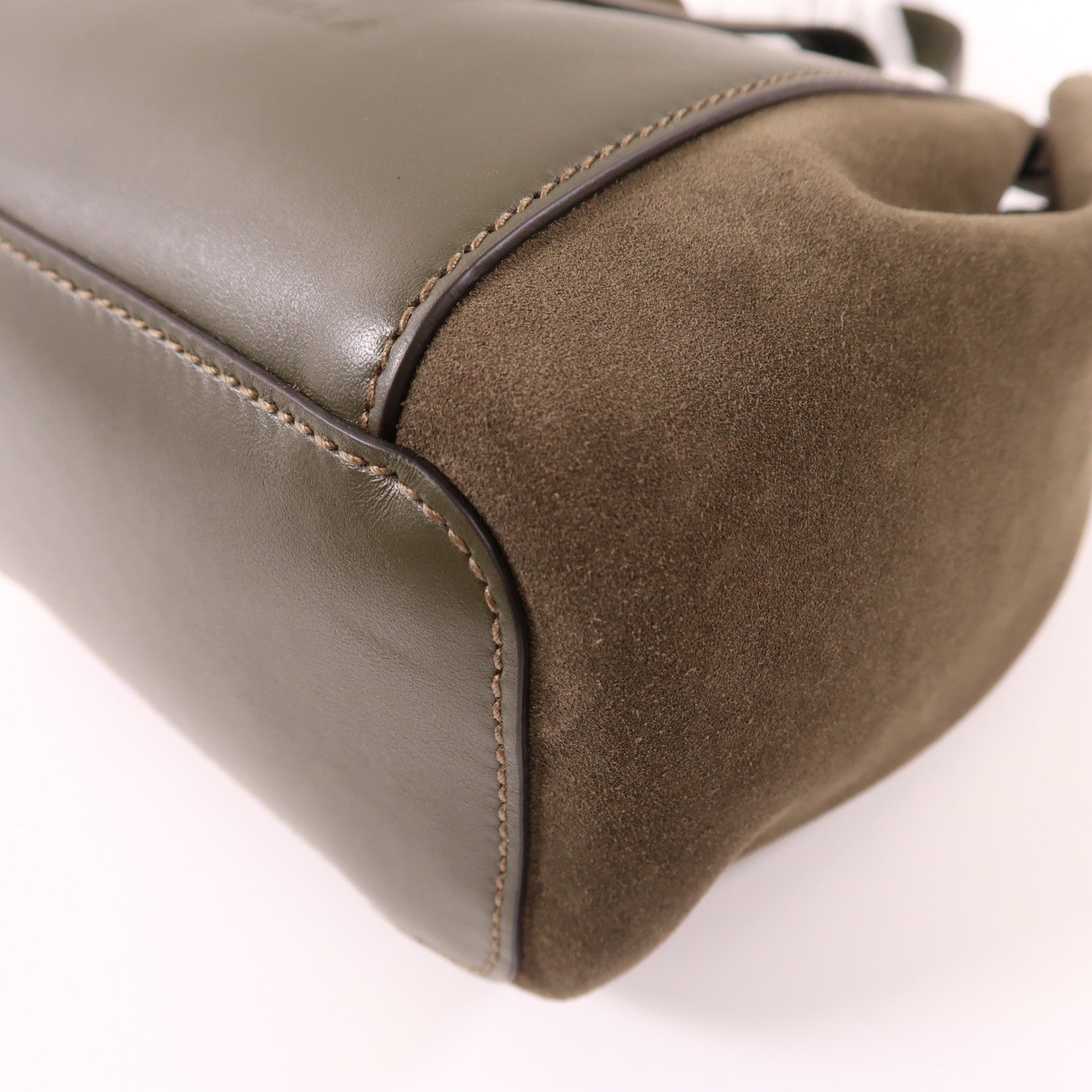 Furla 牛皮皮革Bucket Bag銀扣手挽肩背兩用袋綠色
