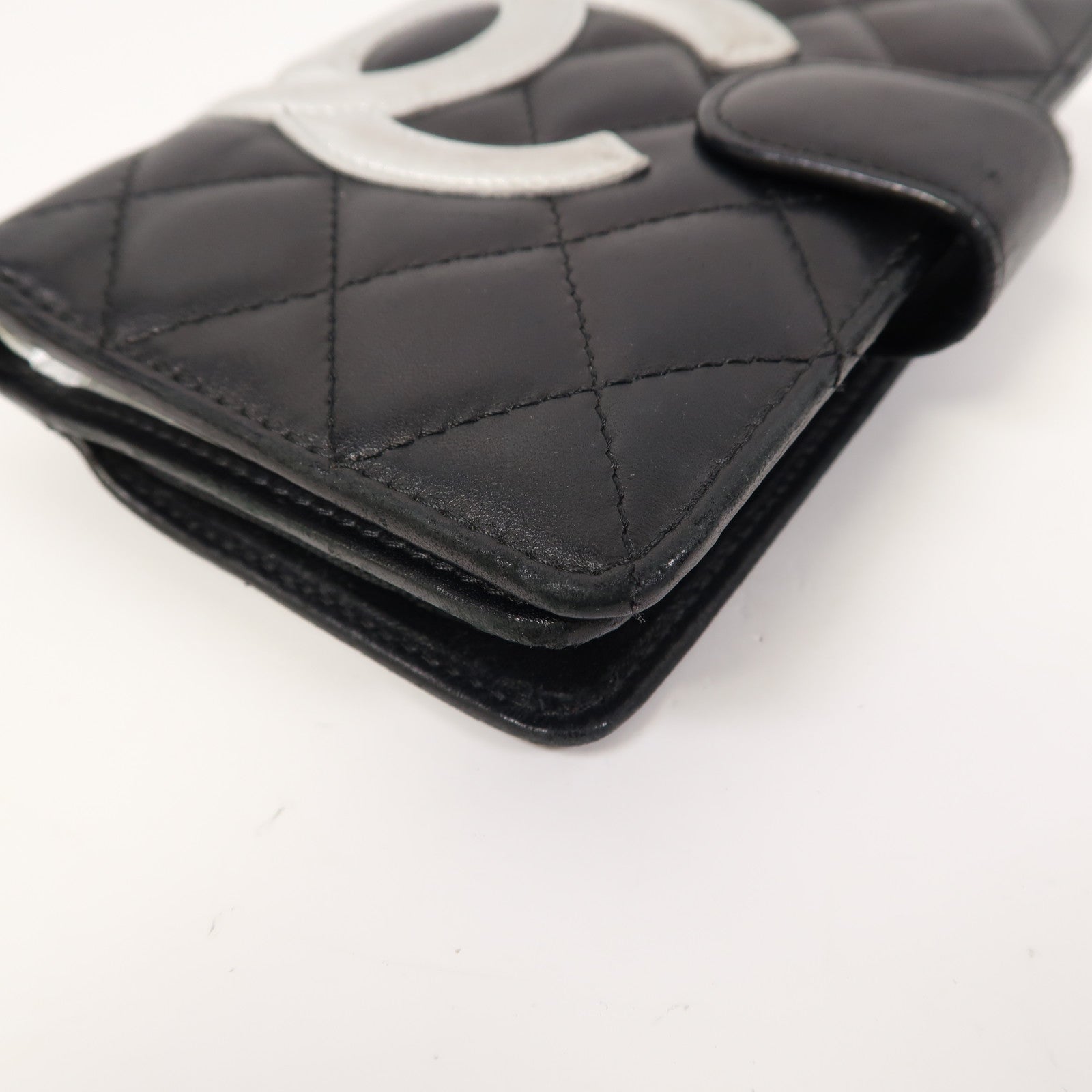 CHANEL 牛皮皮革Cambonline Wallet銀扣錢包黑色/銀色