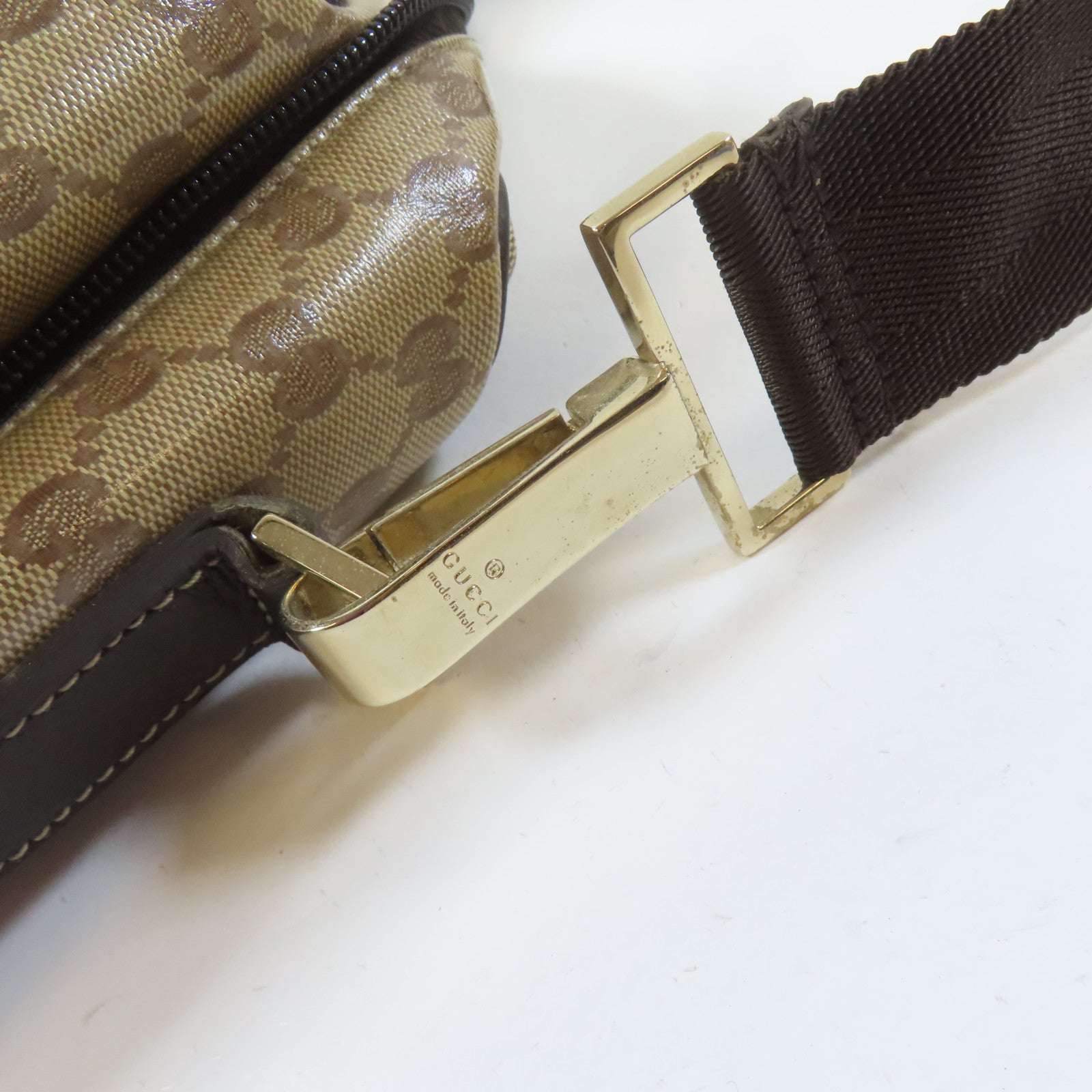 GUCCI 塗層帆布2 Way Shoulder Bag金扣手挽肩背兩用袋啡色