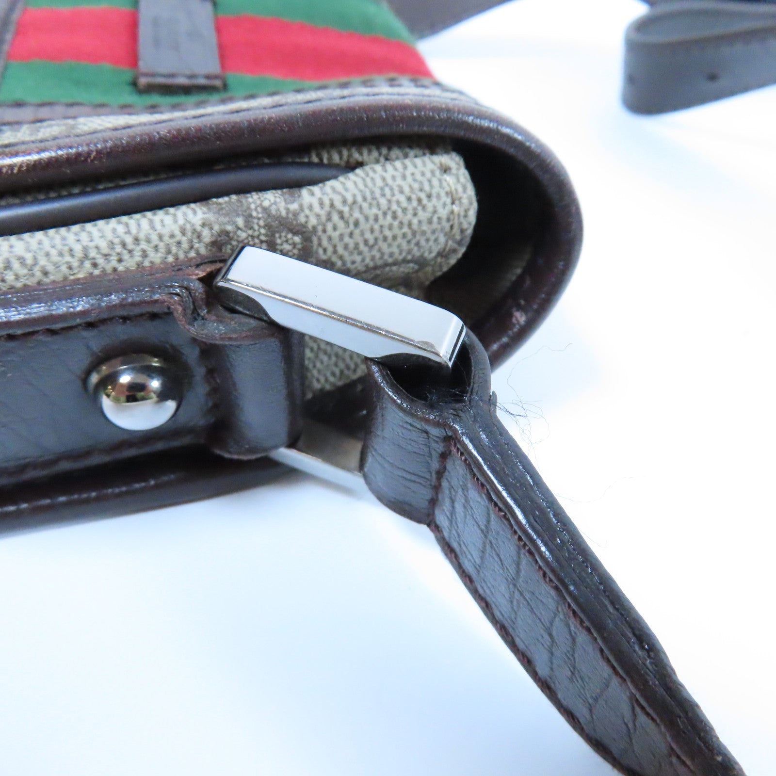 GUCCI 塗層帆布Shoulder Bag銀扣肩背袋啡色