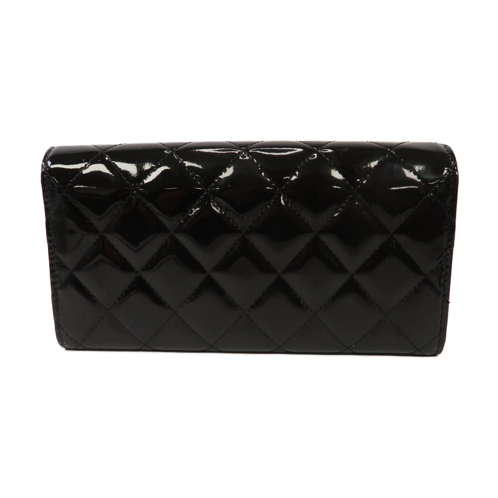 CHANEL 菱格漆皮皮革Long Wallet金扣長錢包黑色