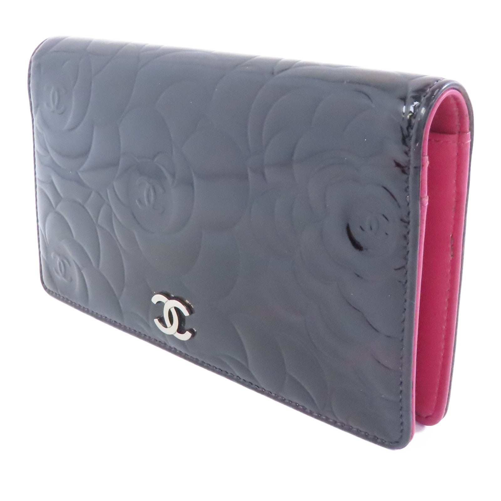CHANEL 【激減優惠】漆皮皮革Long Wallet銀扣長錢包黑色