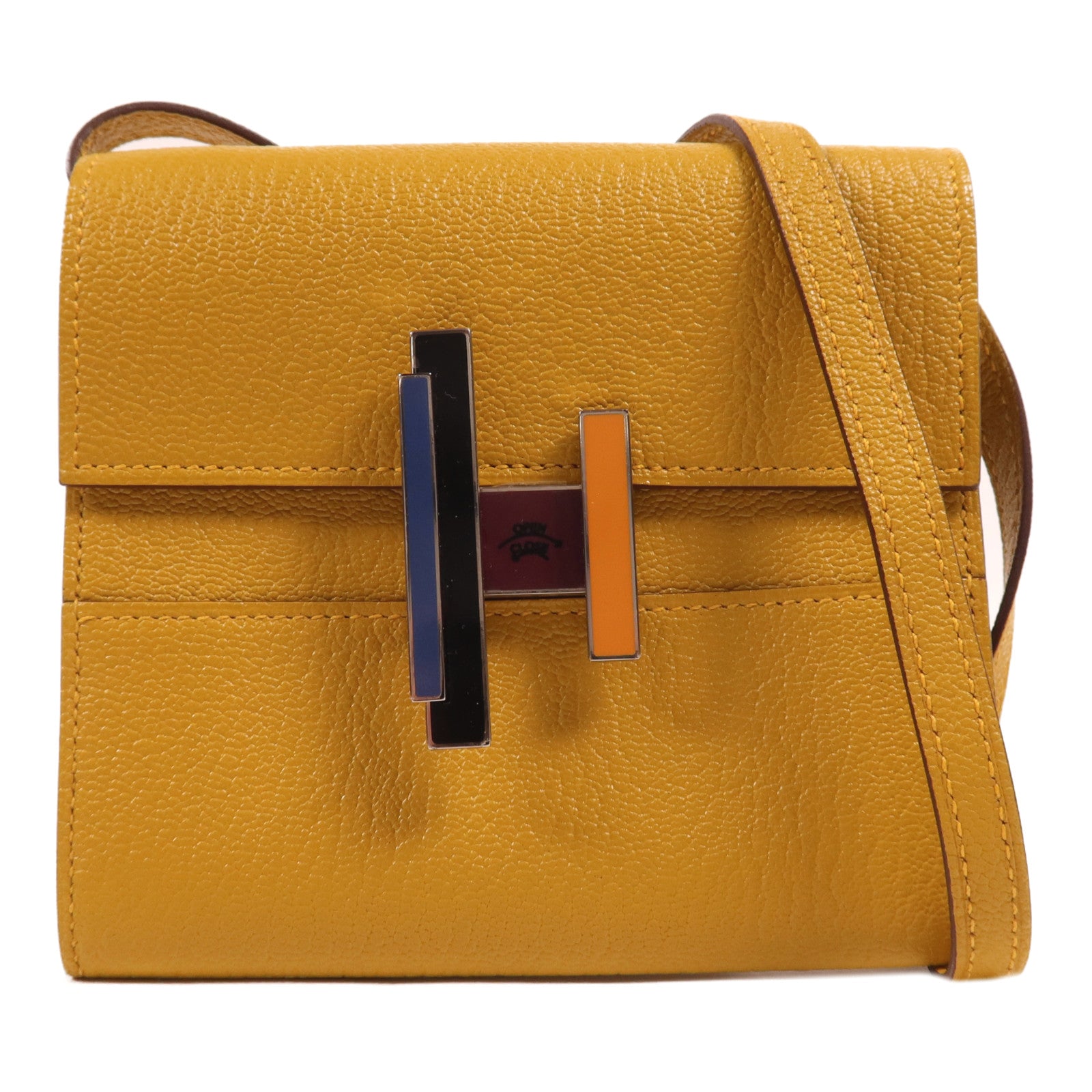HERMES 【激減優惠】Chevre皮革Cinhetic To Go銀扣肩背袋Jaune Ambre