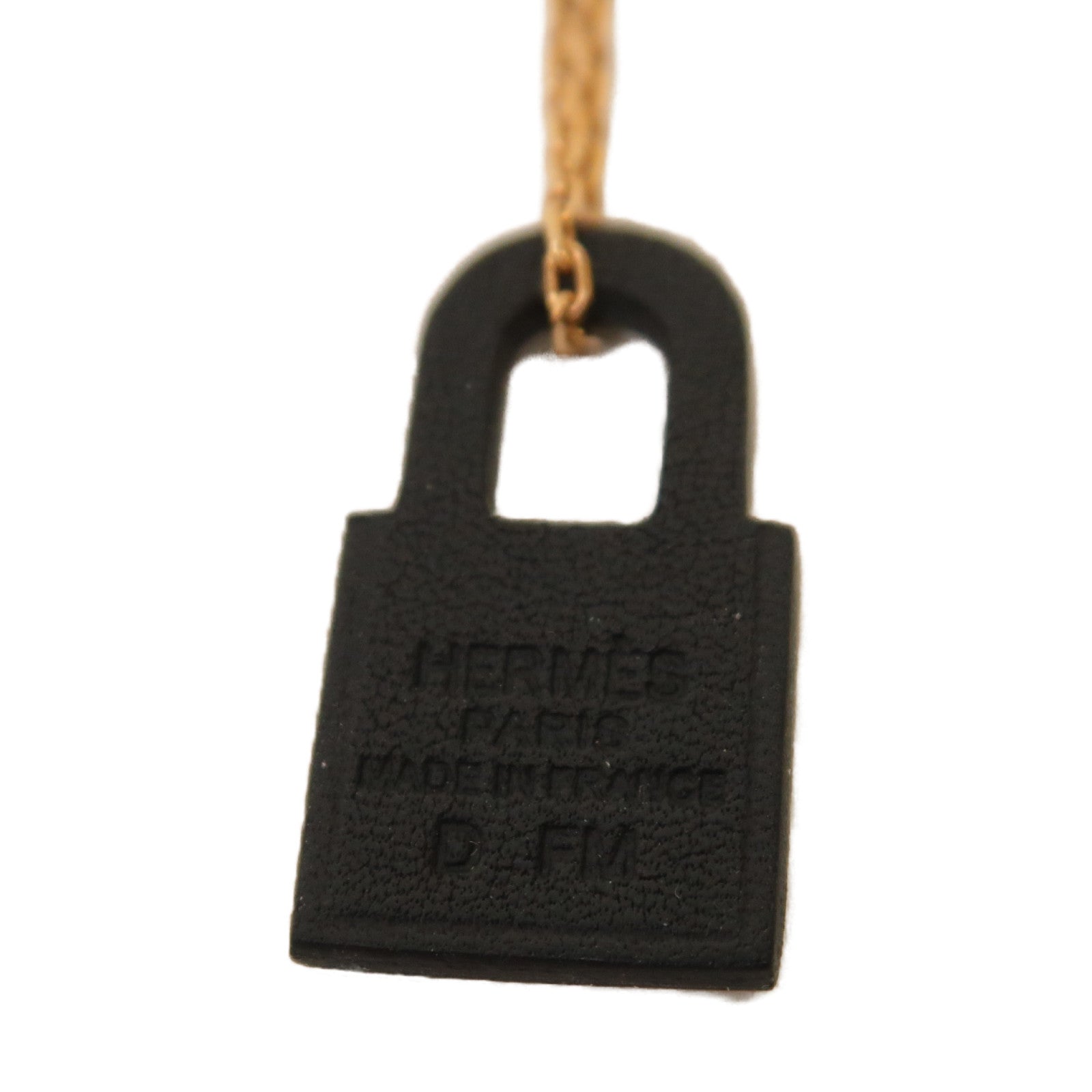 HERMES 皮革/金屬O'Kelly Pendant項鍊黑色/金色