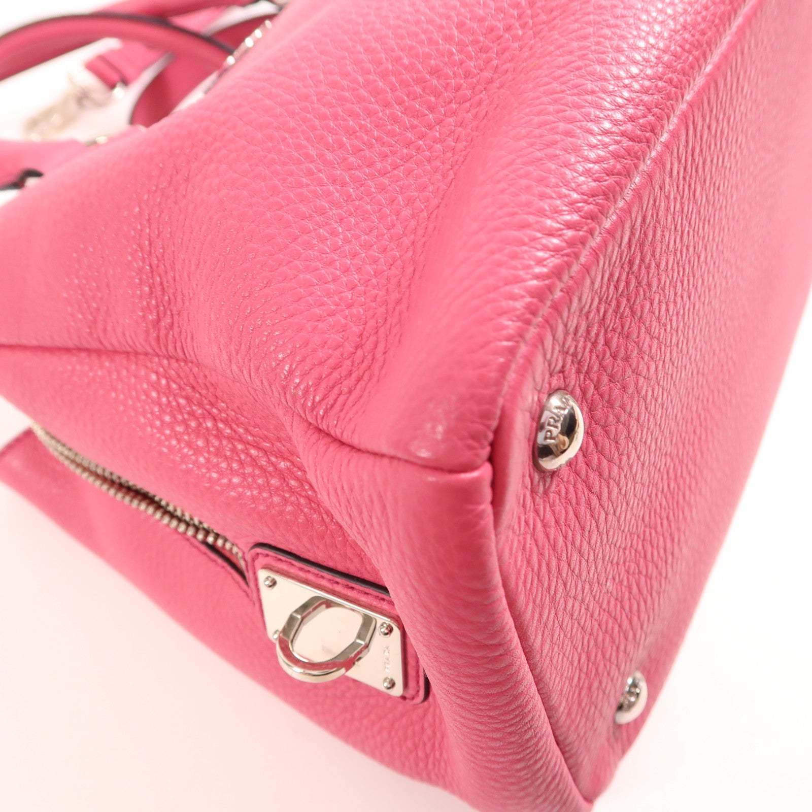 PRADA 牛皮皮革Shoulder Bag銀扣手挽肩背兩用袋