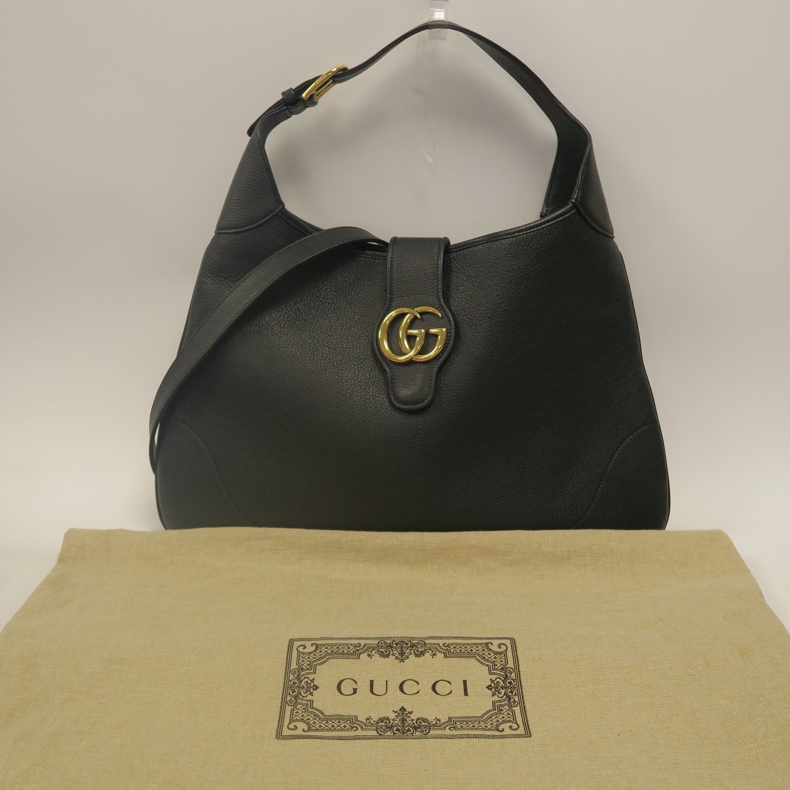 GUCCI 【激減優惠】牛皮皮革Shoulder Bag金扣手挽肩背兩用袋黑色
