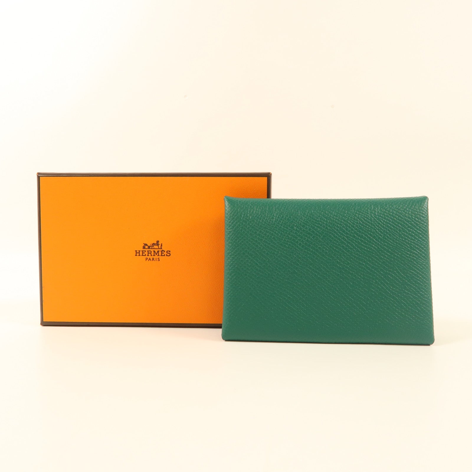 HERMES Epsom皮革Calvi Duo銀扣卡片套