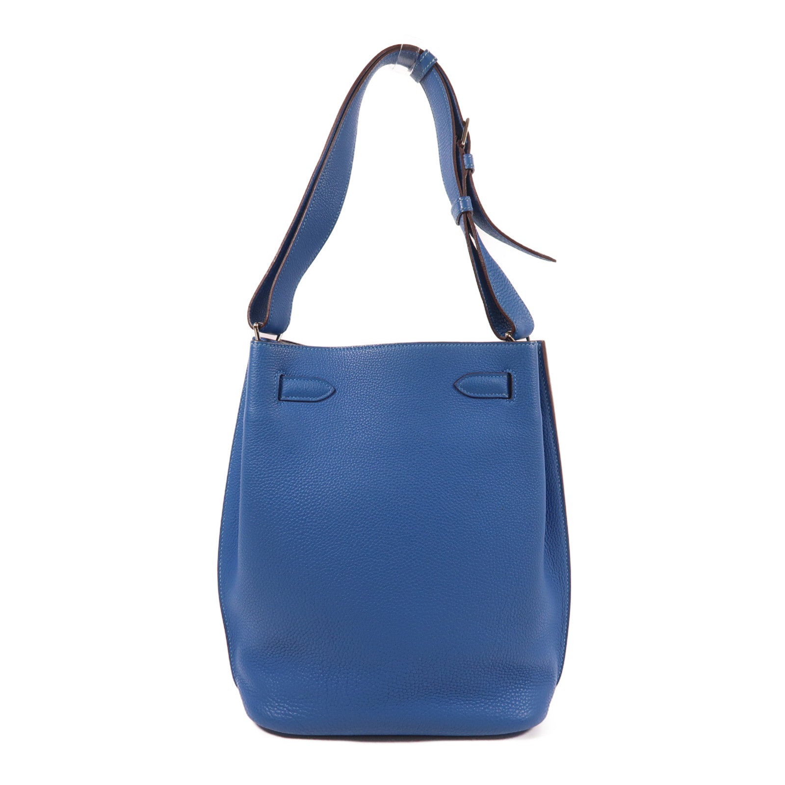 HERMES Togo皮革So Kelly 22銀扣肩背袋希臘藍色