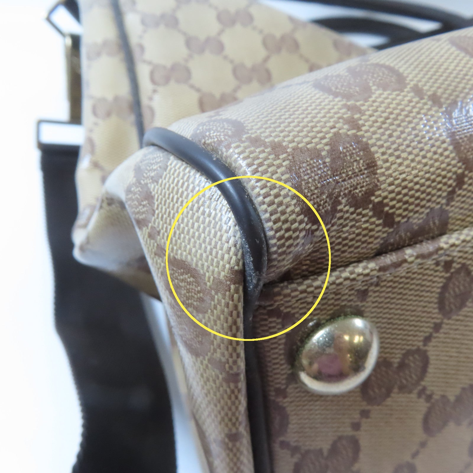 GUCCI 塗層帆布2 Way Shoulder Bag金扣手挽肩背兩用袋啡色