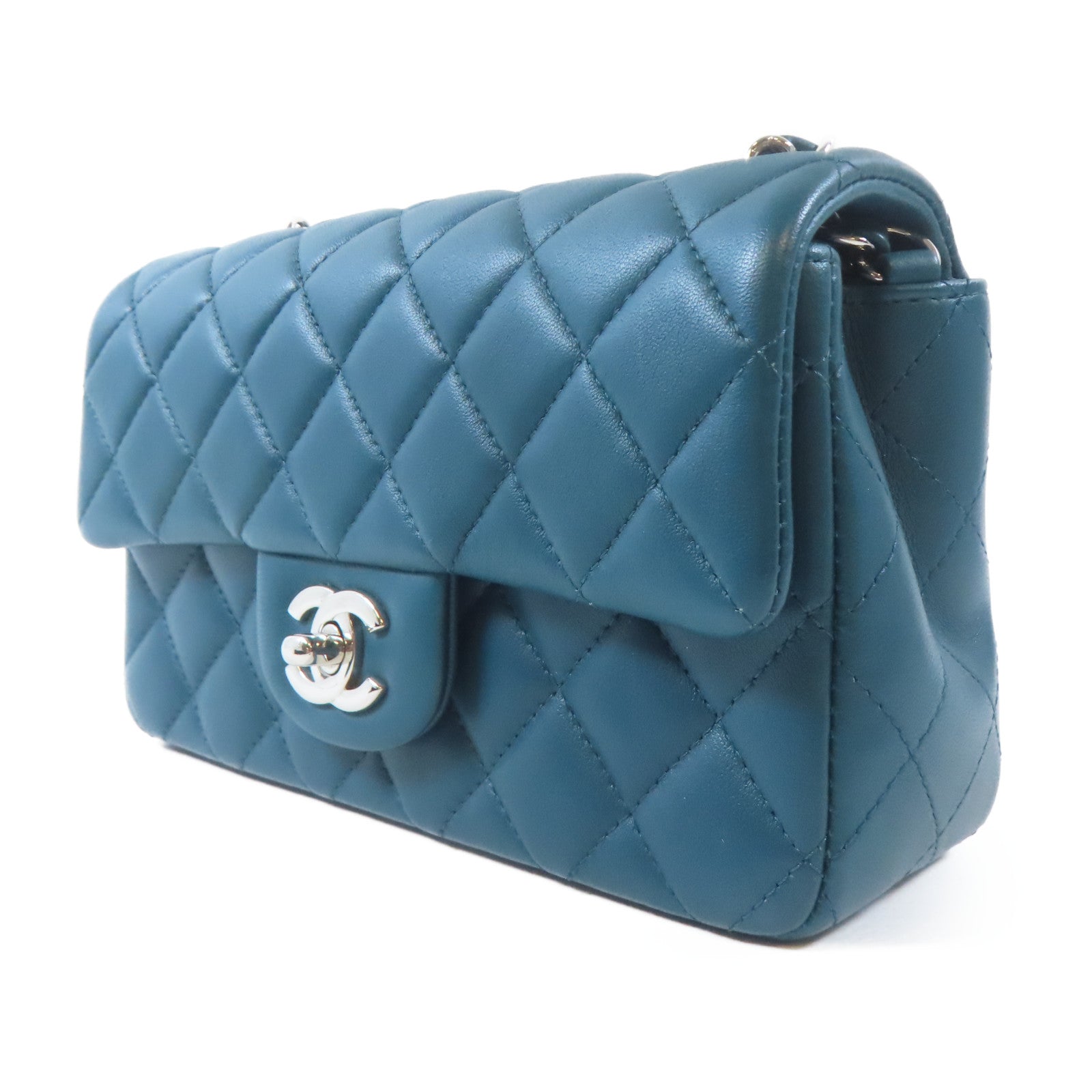 CHANEL 【激減優惠】菱格牛皮皮革Classic Mini Flap Bag銀扣鏈帶肩背袋綠色