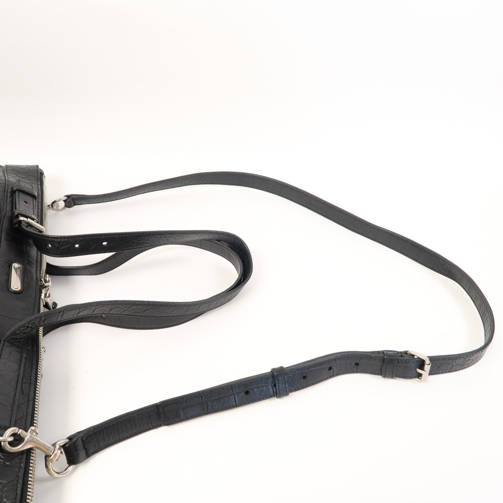 SAINT LAURENT 【激減優惠】牛皮皮革Shoulder Bag銀扣手挽肩背兩用袋黑色