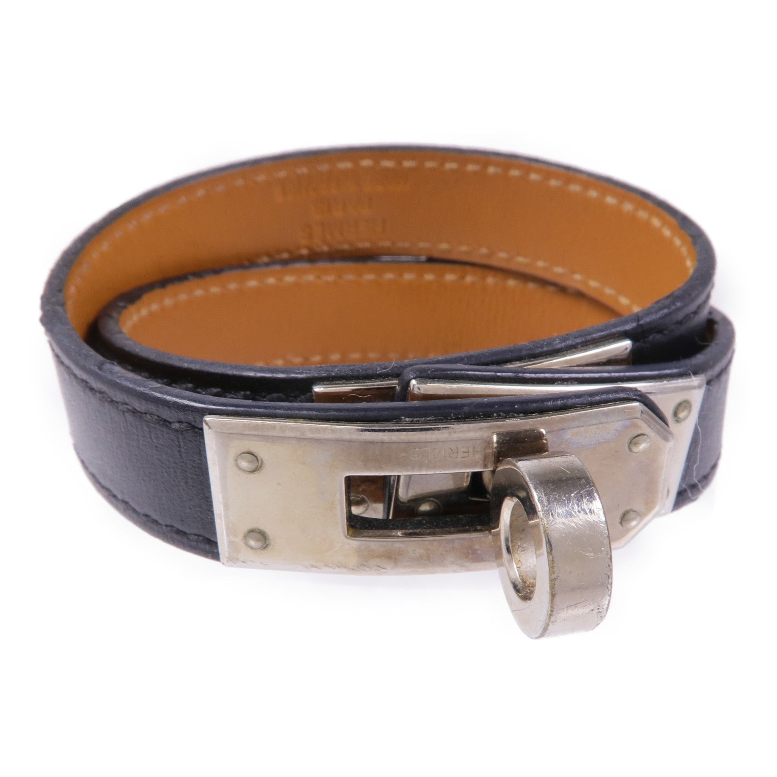 HERMES Swift皮革Kelly Double Tour銀扣手帶Noir