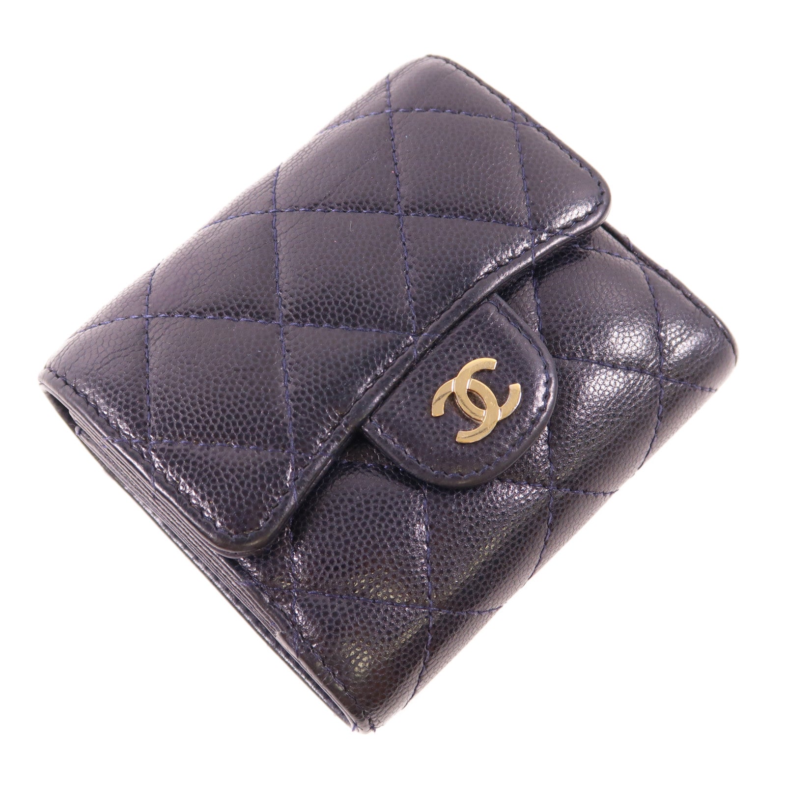 CHANEL 牛皮皮革Trifold Wallet金扣錢包