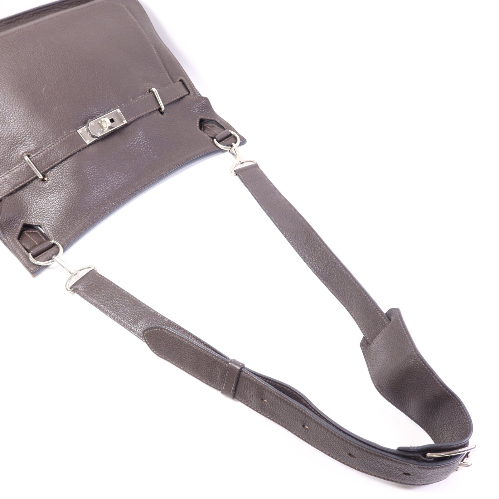 HERMES Clemence皮革Jypsiere 34銀扣肩背袋Brown