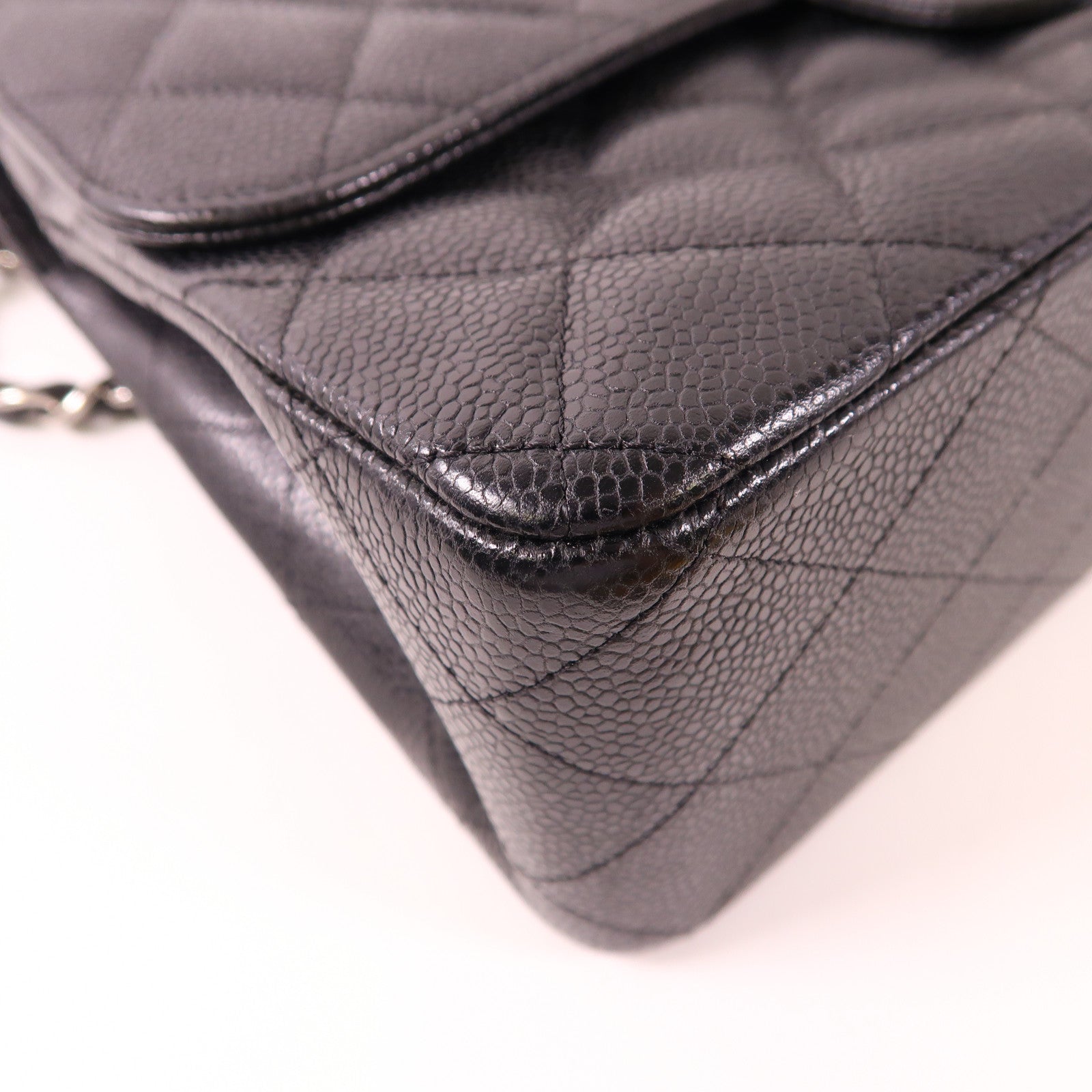 CHANEL 牛皮皮革Large Classic銀扣鏈帶肩背袋