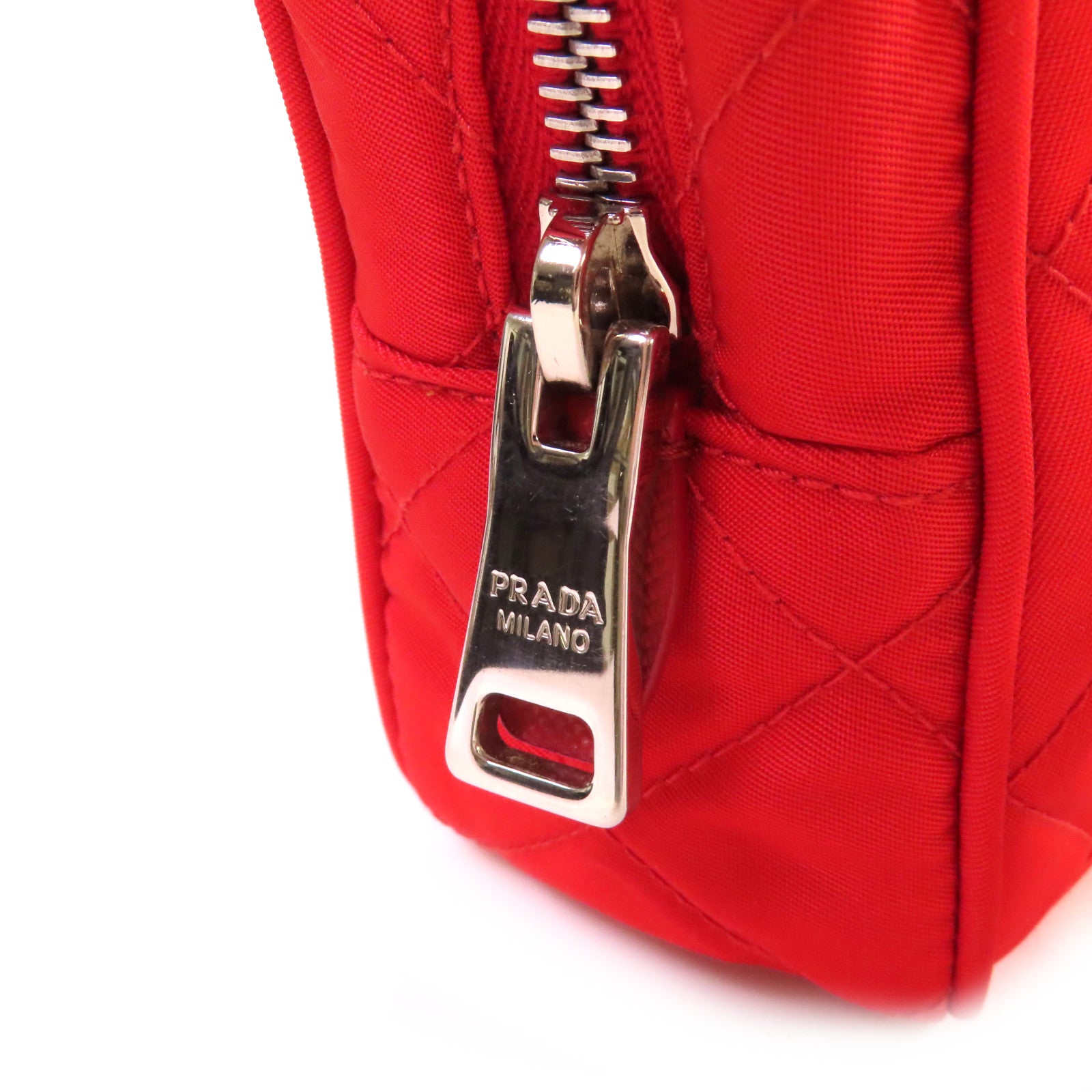 PRADA 菱格尼龍Chain 2Way Shoulder Bag銀扣手挽肩背兩用袋紅色