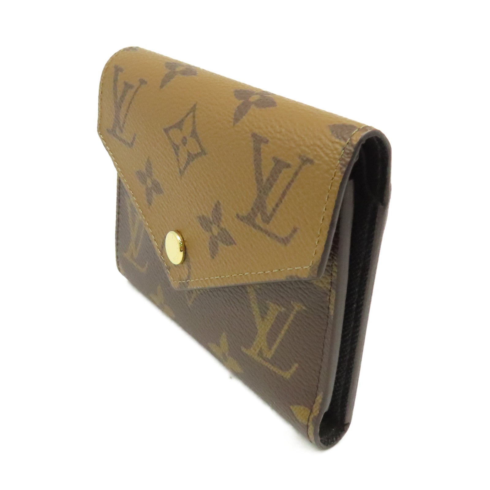 LOUIS VUITTON Monogram Reverse Victorine Mini Wallet 金扣短錢包啡色