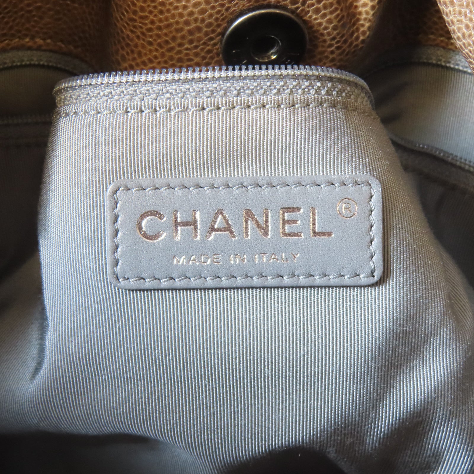 CHANEL 菱格Caviar皮革Chain Shoulder黑扣鏈帶肩背袋啡色