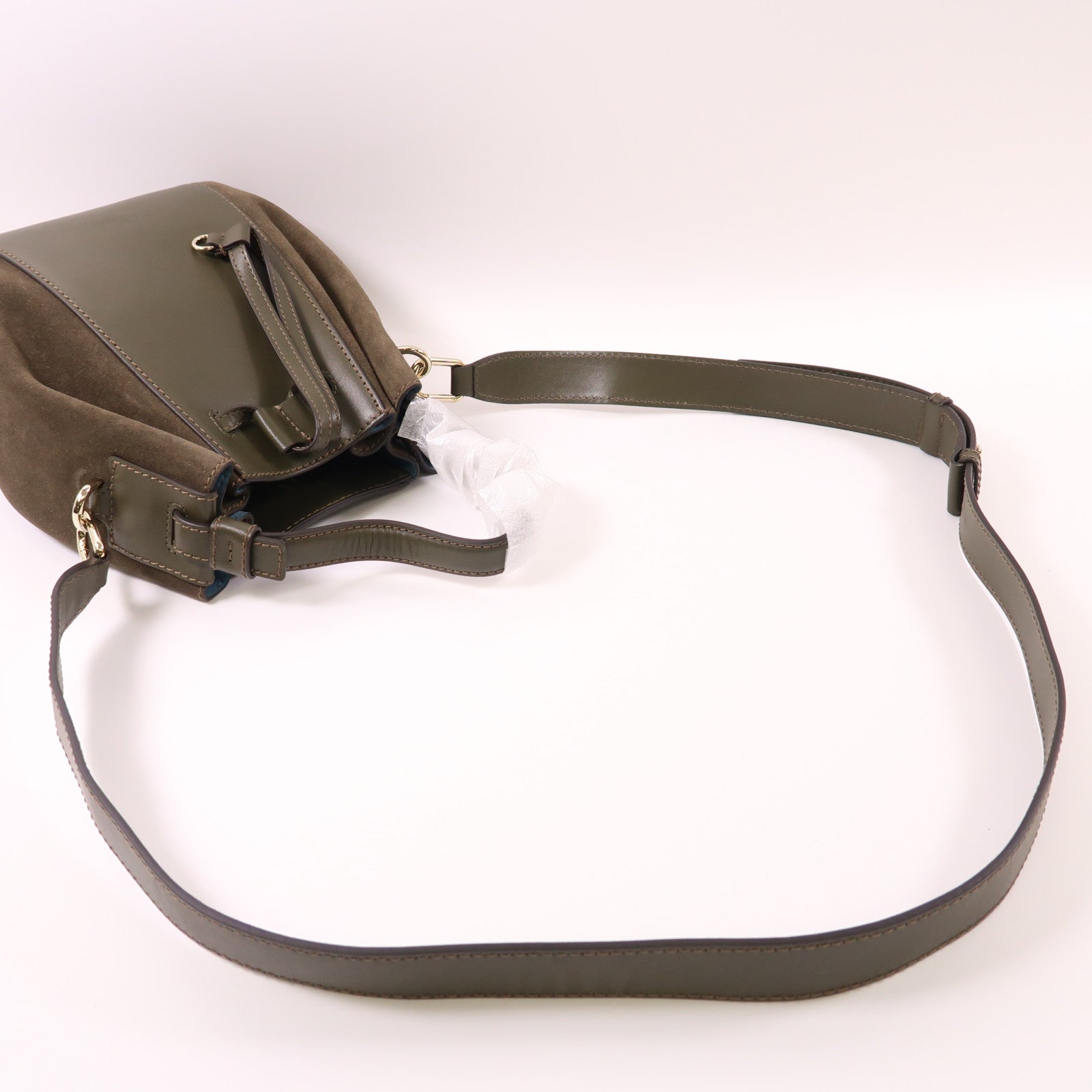 Furla 牛皮皮革Bucket Bag銀扣手挽肩背兩用袋綠色
