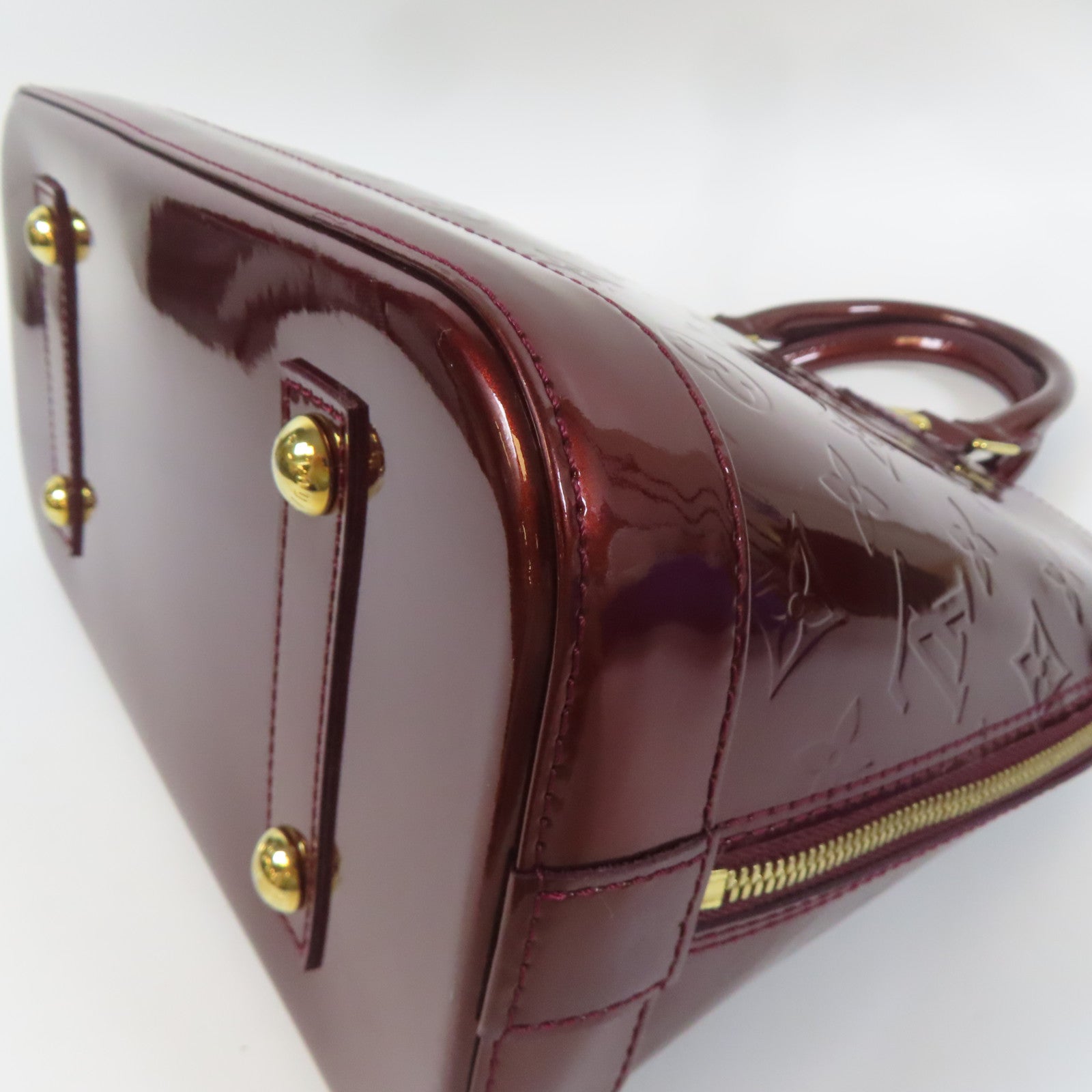 LOUIS VUITTON Vernis Alma PM金扣手挽袋深紅色
