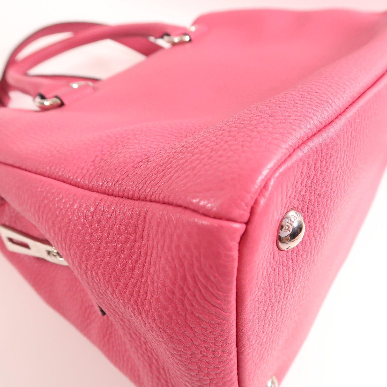 PRADA 牛皮皮革Shoulder Bag銀扣手挽肩背兩用袋