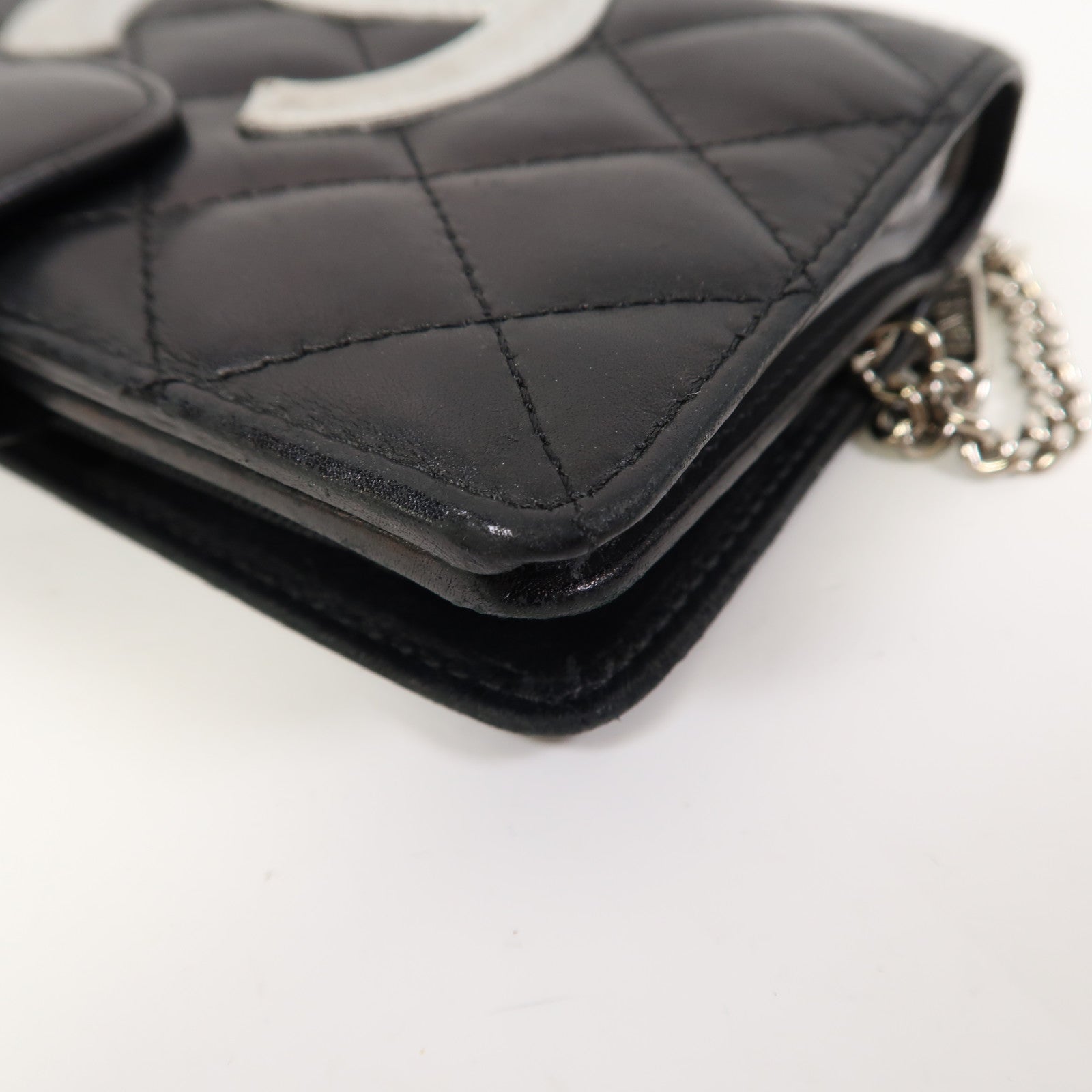 CHANEL 牛皮皮革Cambonline Wallet銀扣錢包黑色/銀色