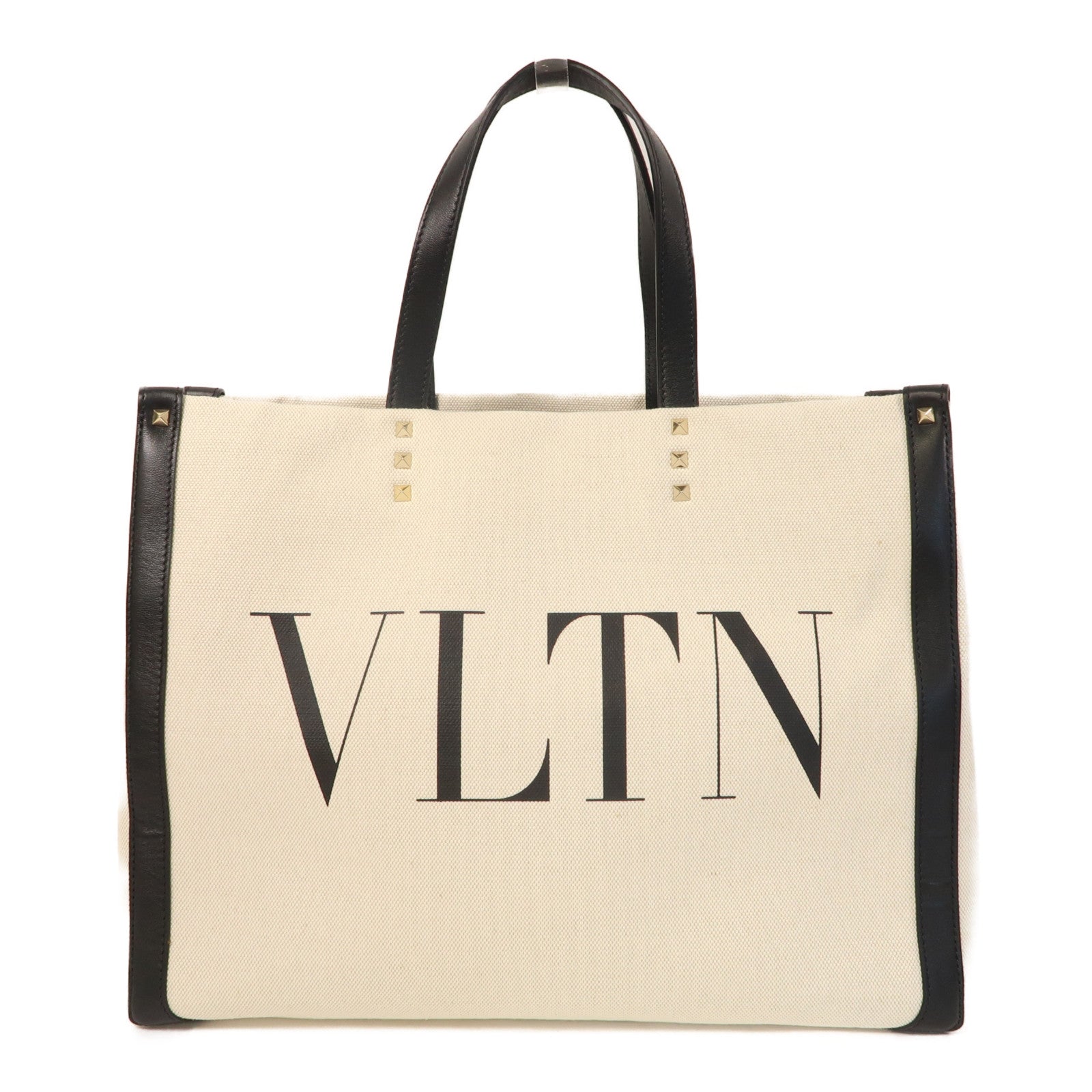 Valentino 帆布Tote Bag金扣手挽袋米色