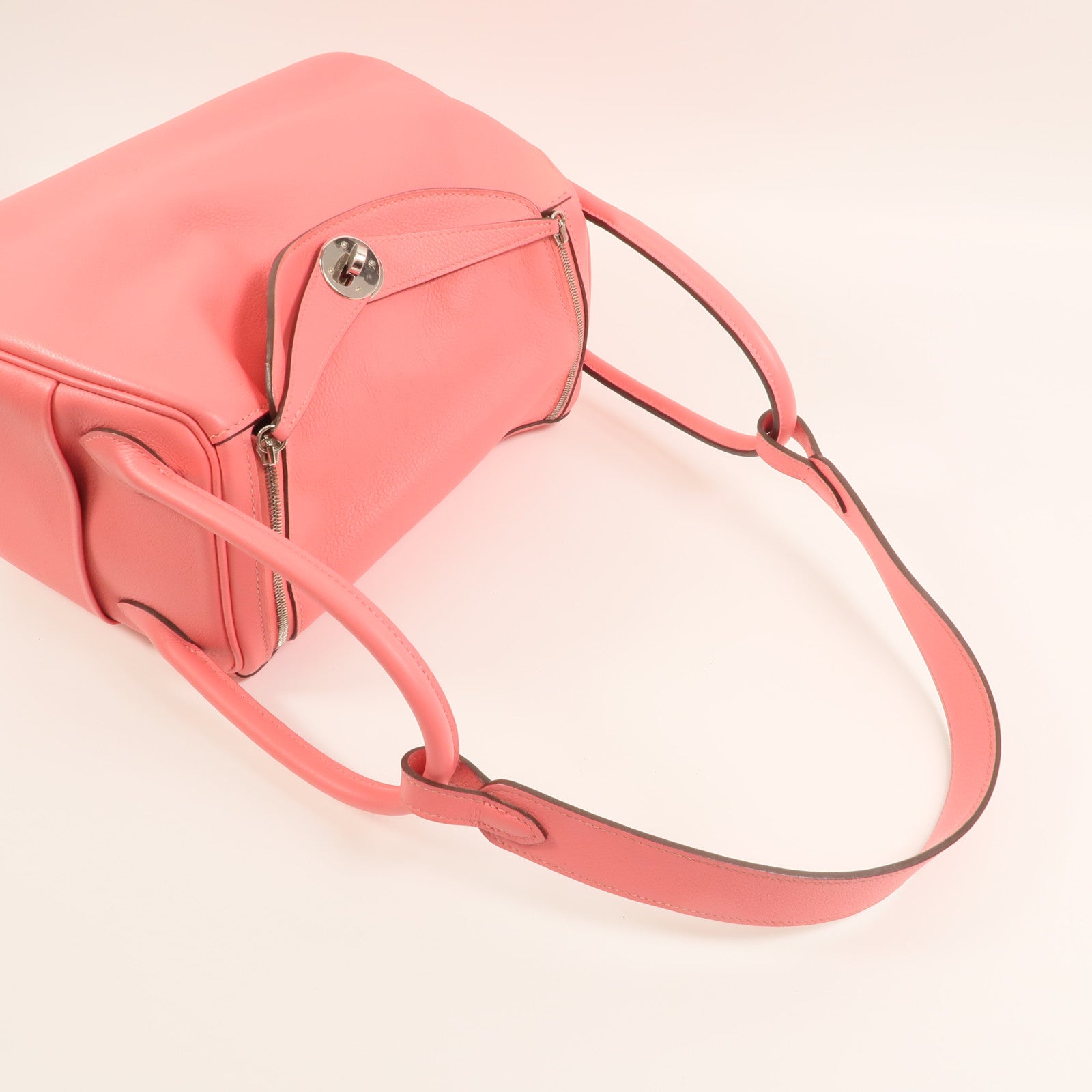 HERMES 【激減優惠】Evercolor皮革Lindy 26銀扣手挽肩背兩用袋Rose Azalee