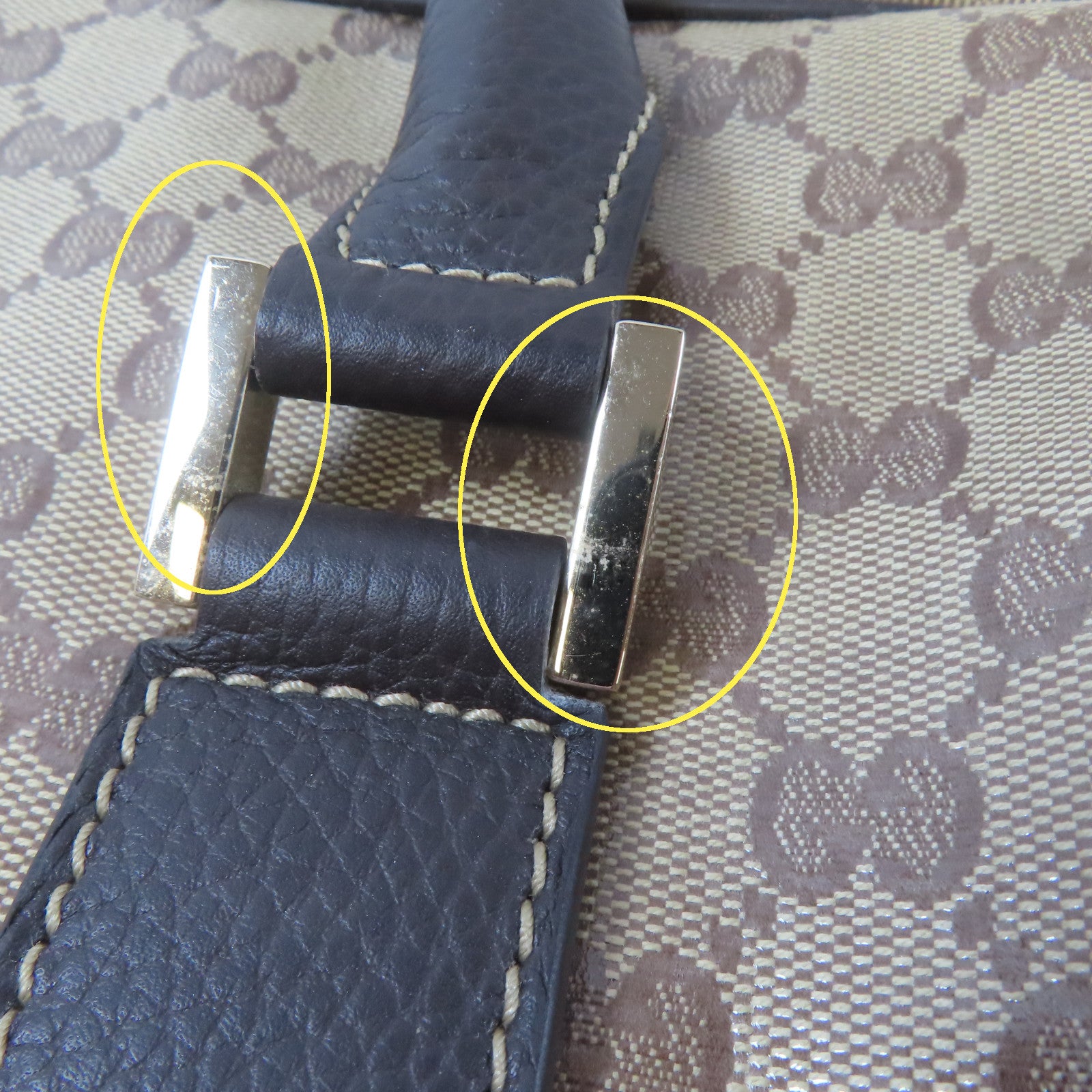 GUCCI 塗層帆布2 Way Shoulder Bag金扣手挽肩背兩用袋啡色