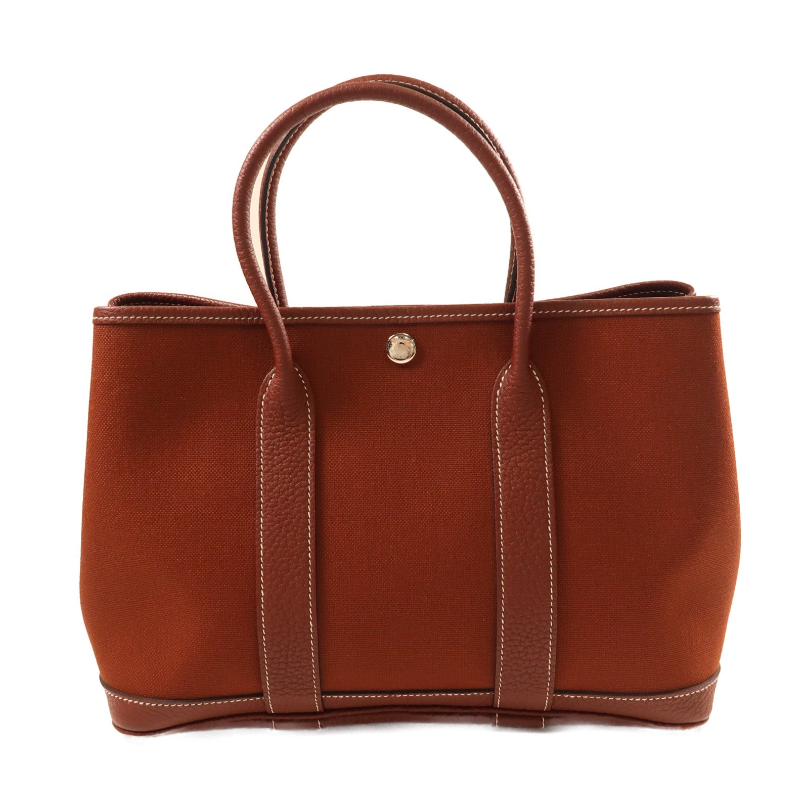 HERMES 帆布Garden Party TPM銀扣手挽袋Rouge Ash/紅色