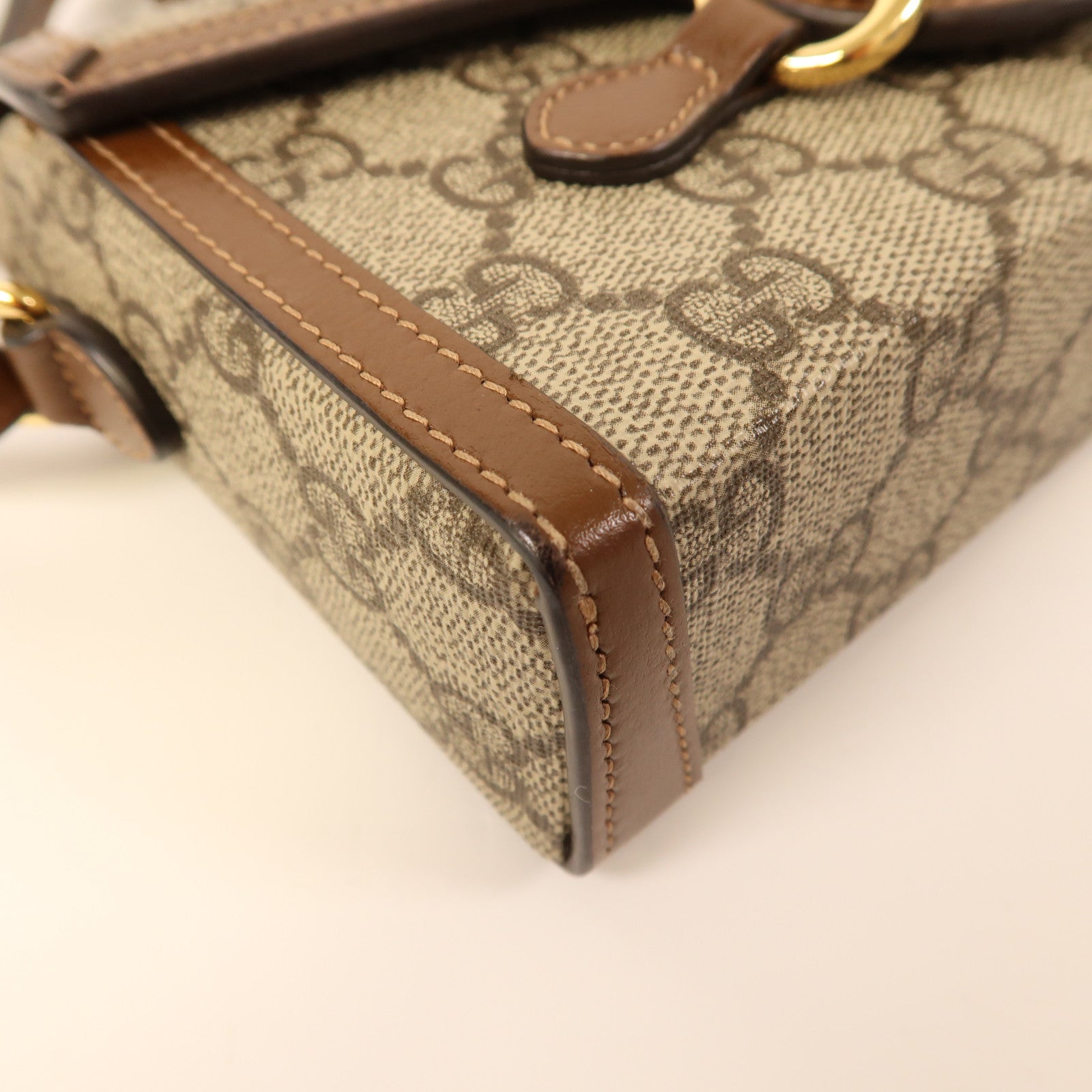GUCCI 塗層帆布Horsebit 1955 Mini金扣肩背袋啡色