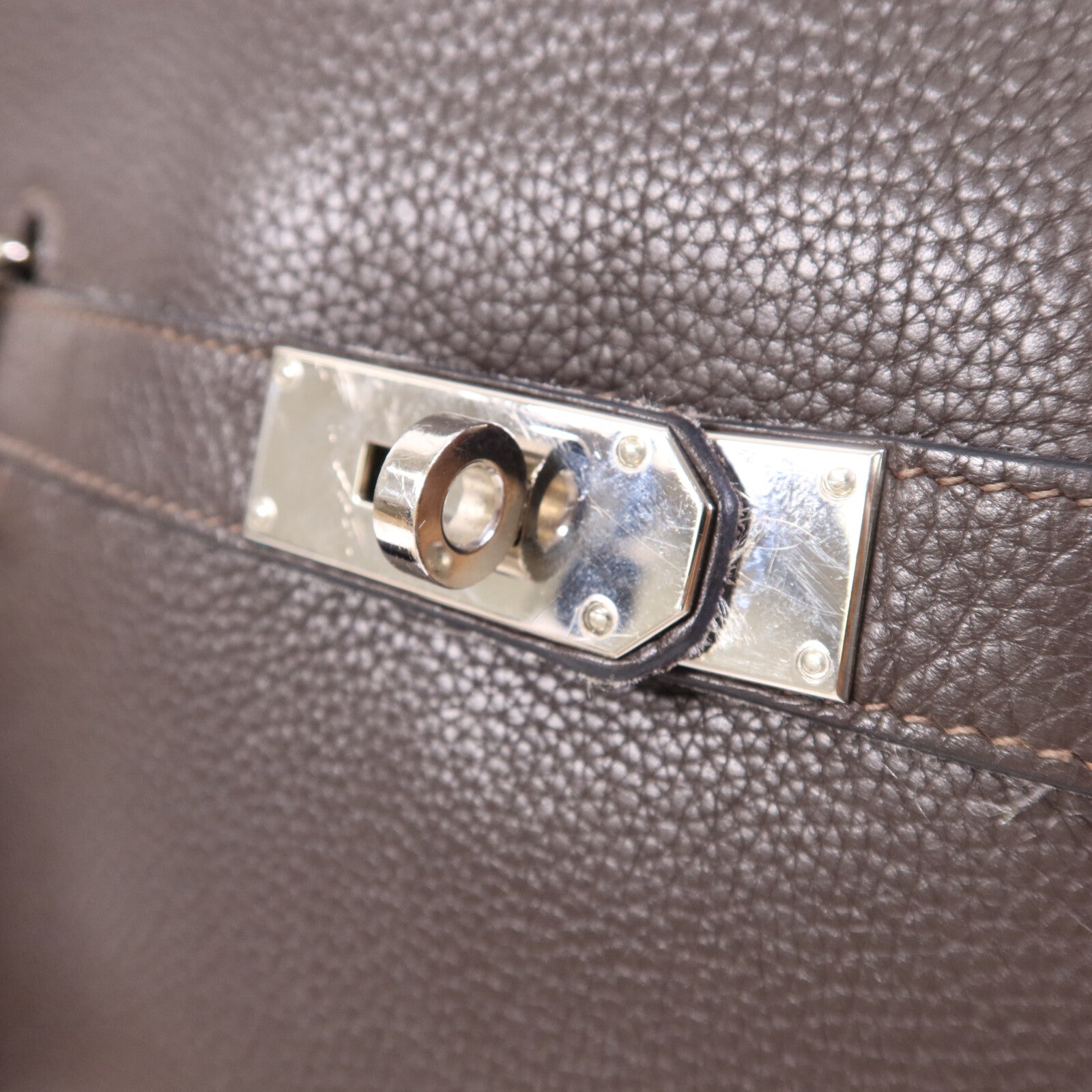 HERMES Clemence皮革Jypsiere 34銀扣肩背袋Brown