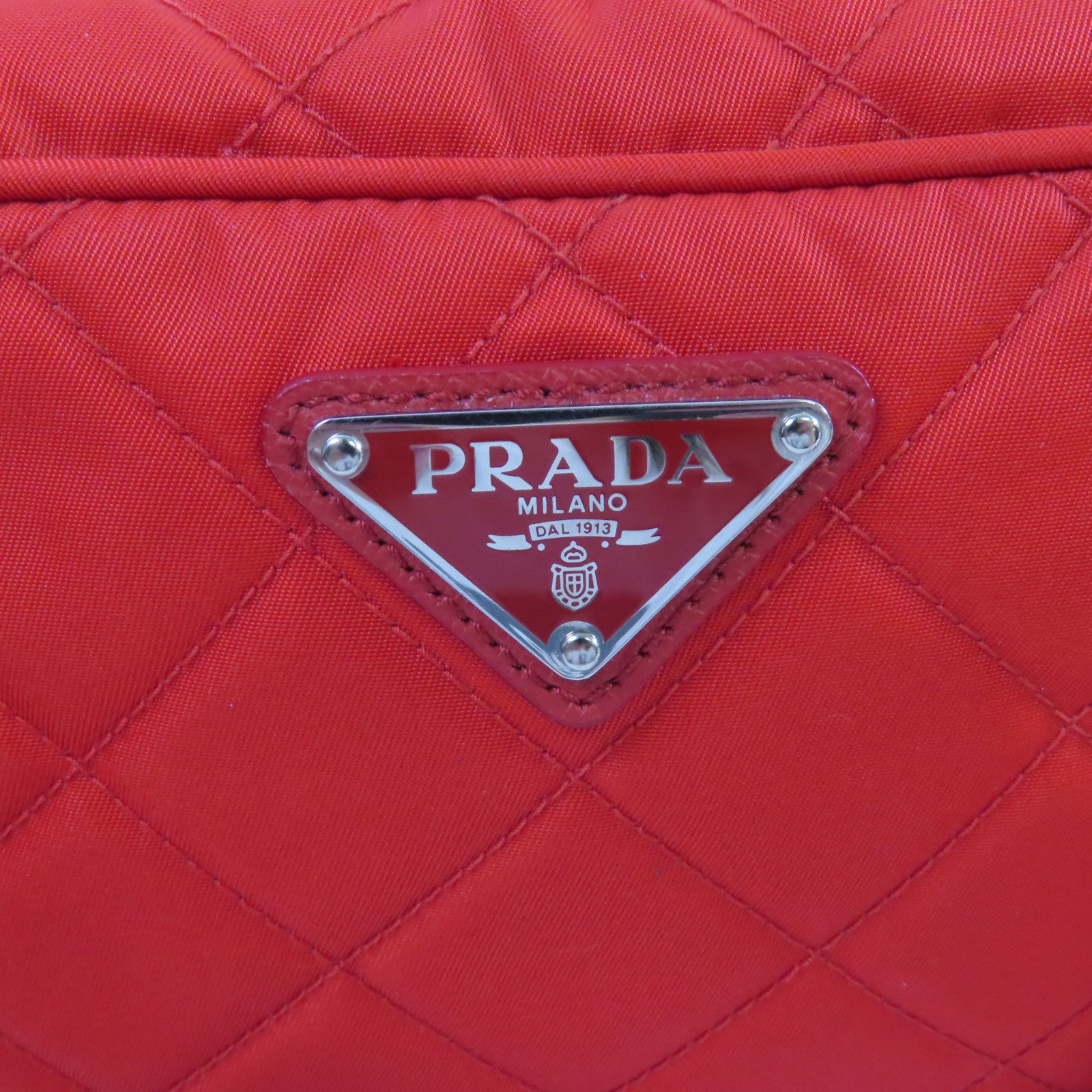 PRADA 菱格尼龍Chain 2Way Shoulder Bag銀扣手挽肩背兩用袋紅色