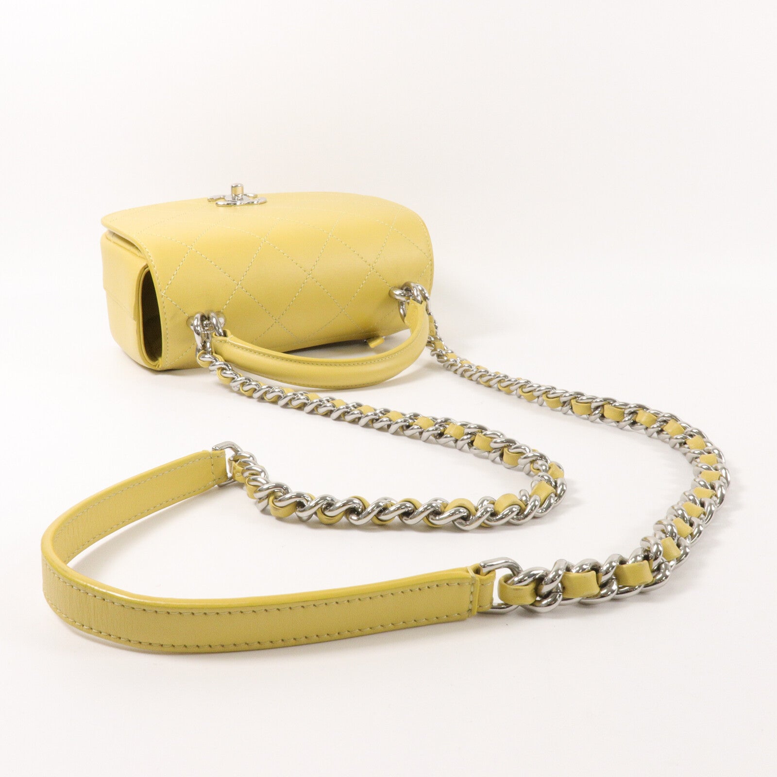 CHANEL 牛皮皮革Top Handle Flap Bag鏈帶手挽肩背兩用袋