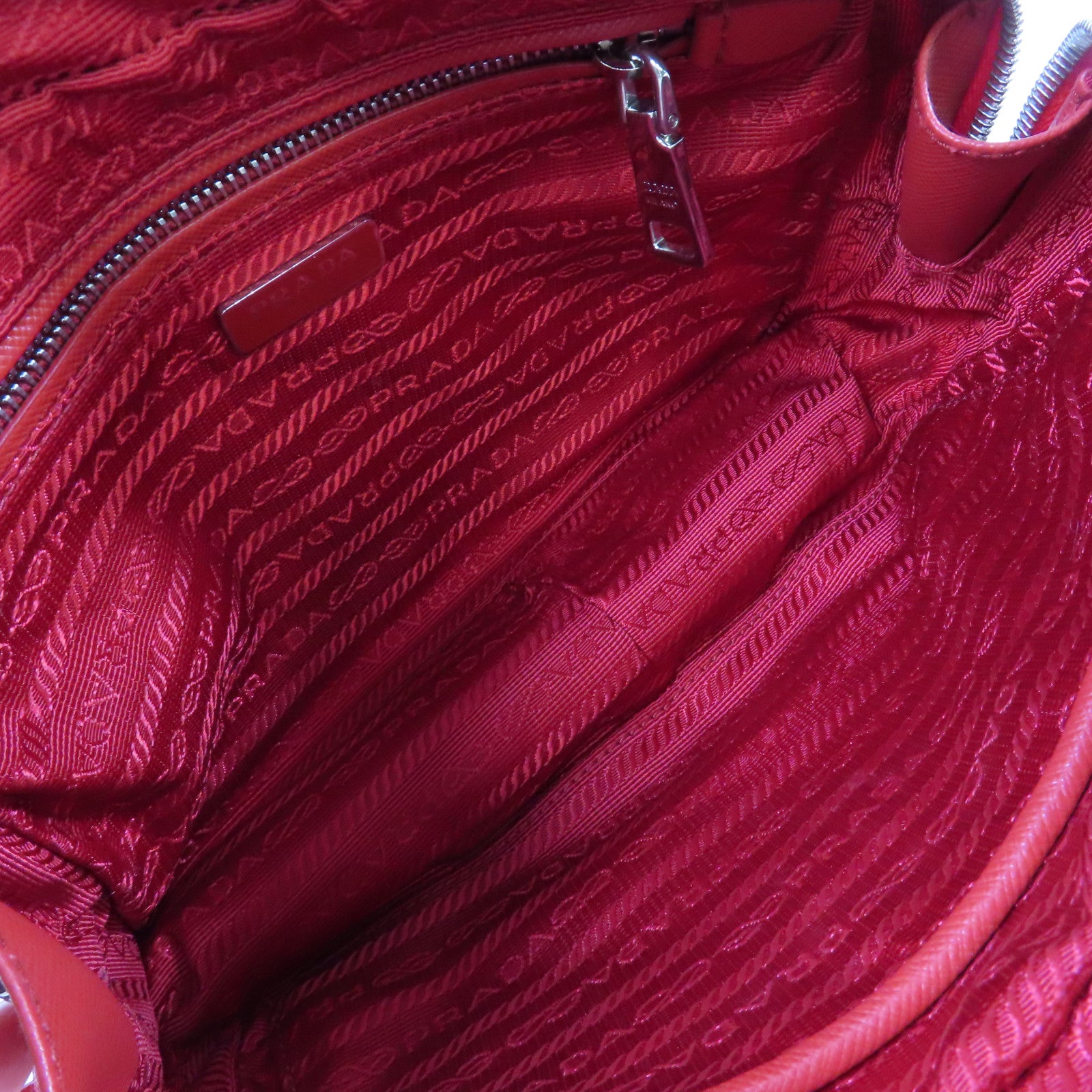 PRADA 菱格尼龍Chain 2Way Shoulder Bag銀扣手挽肩背兩用袋紅色