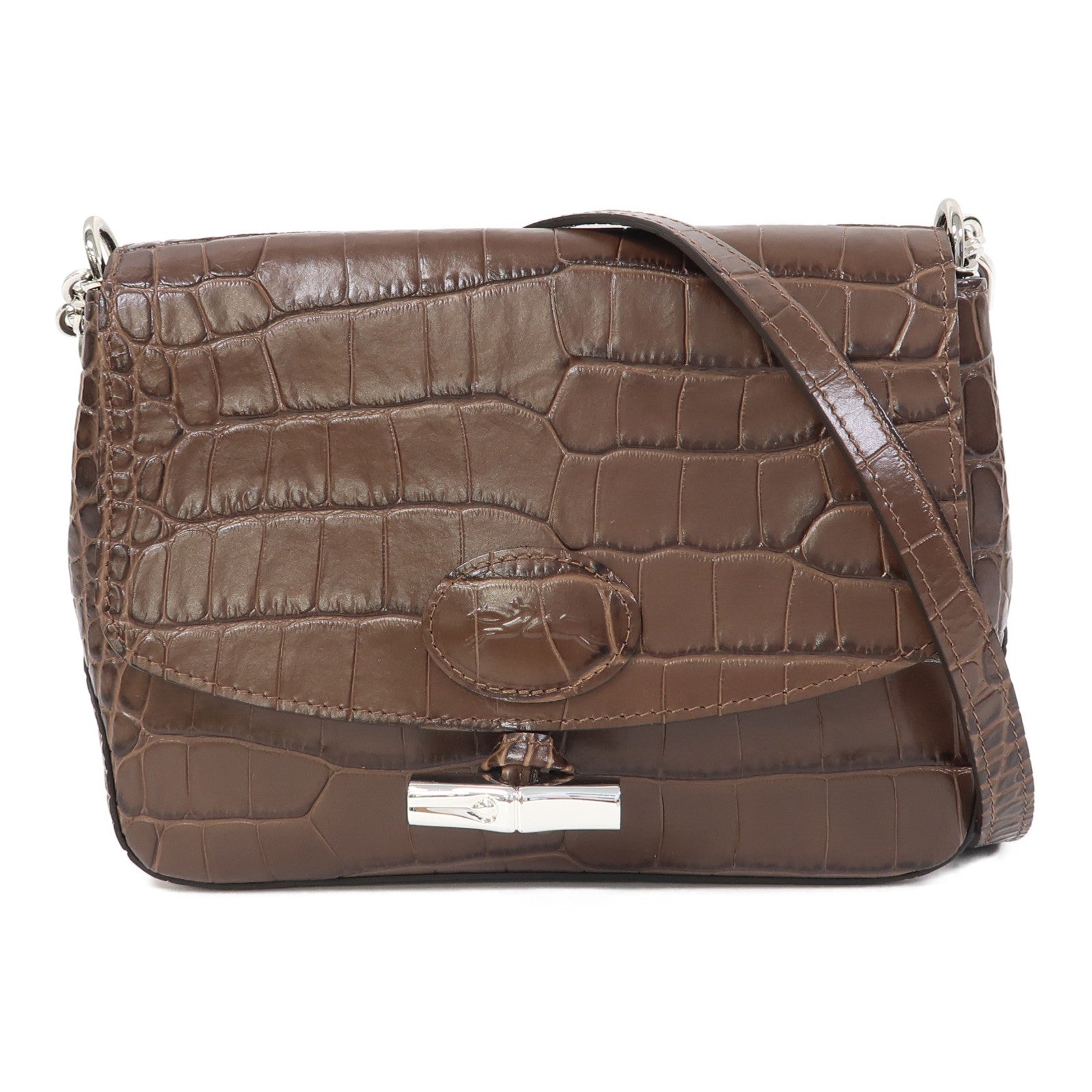 Longchamp 牛皮皮革Shoulder Bag銀扣肩背袋啡色