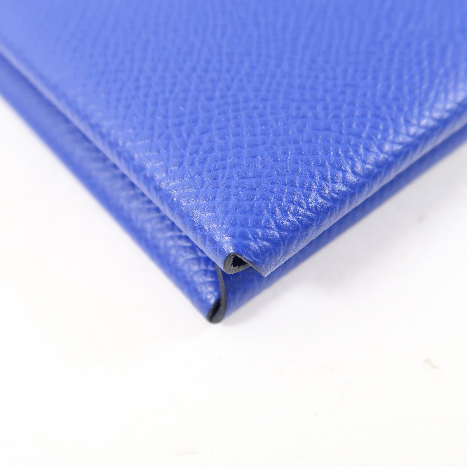 HERMES Epsom皮革Pochette Calvi MM銀扣手拿包藍色