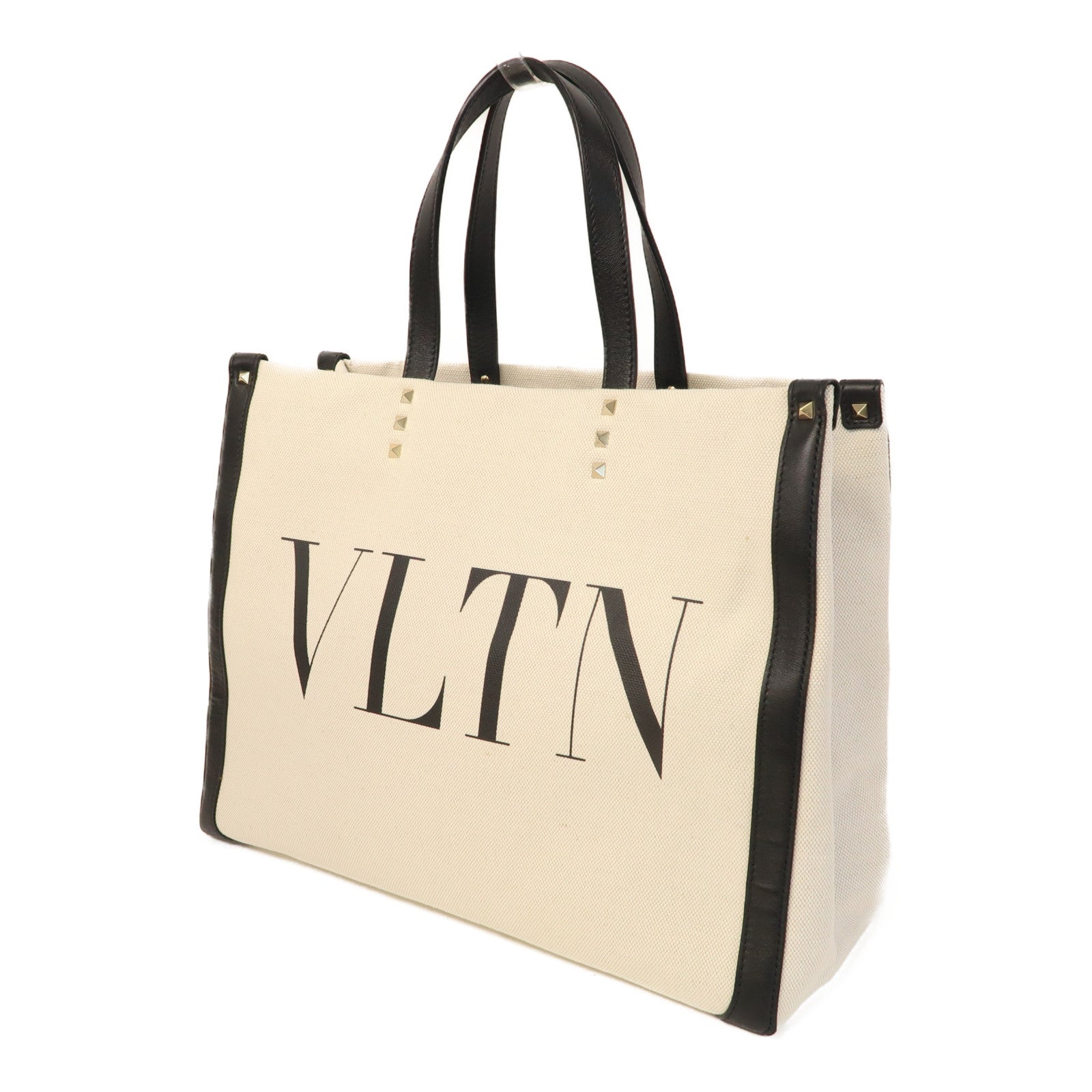 Valentino 帆布Tote Bag金扣手挽袋米色