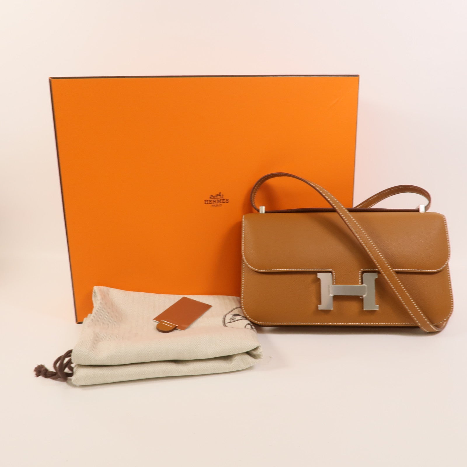 HERMES Epsom皮革Constance Elan肩背袋Gold
