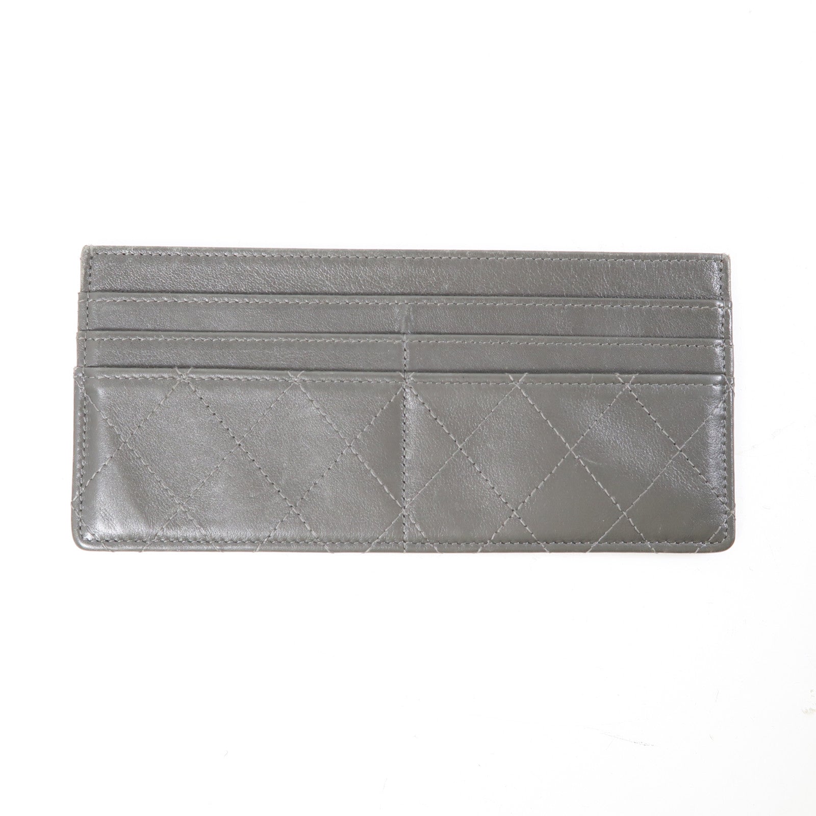 CHANEL 牛皮皮革Long Wallet銀扣長錢包灰色