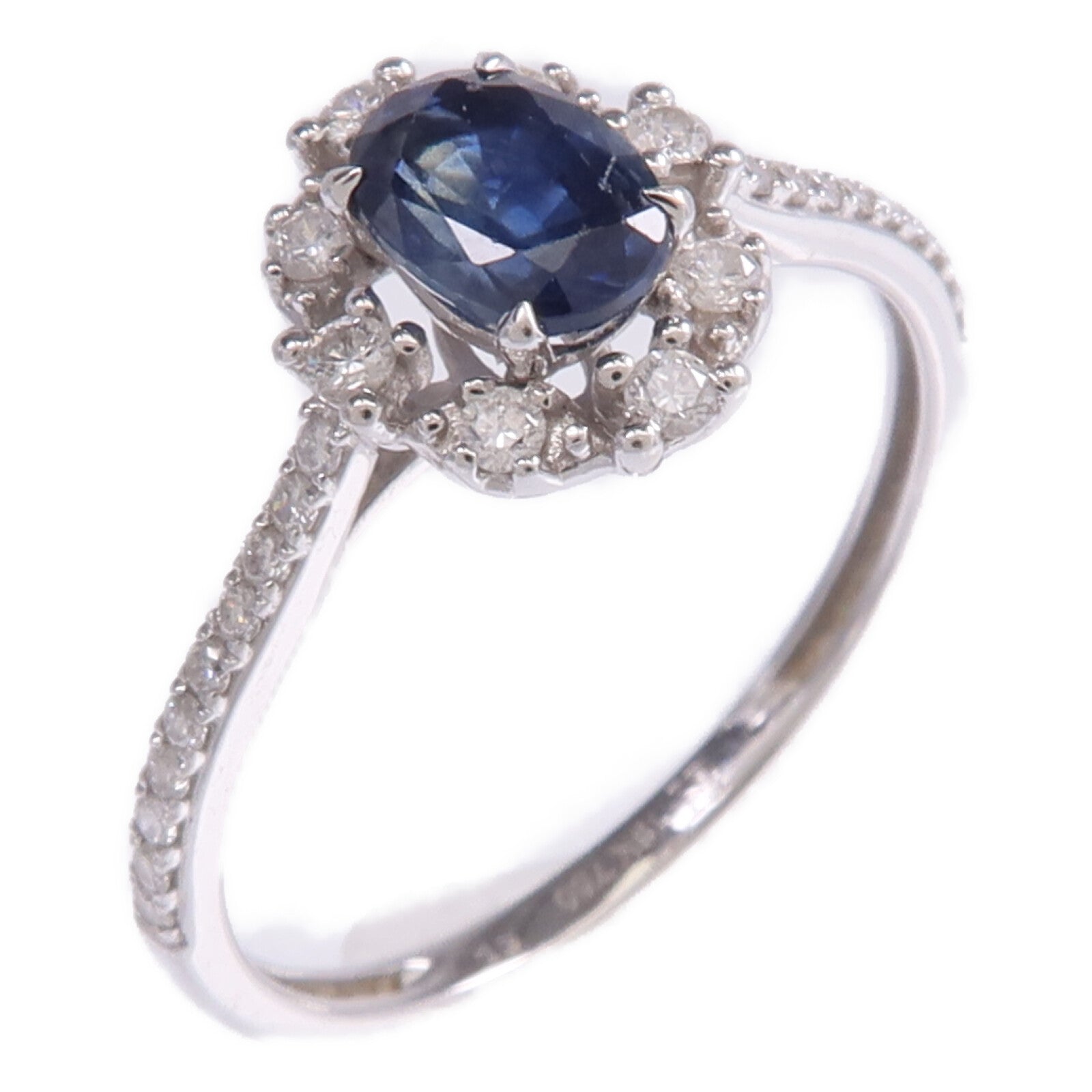 JEWELRY 18K白金Sapphire Diamond Ring藍寶石/鑽石戒指US#6.75