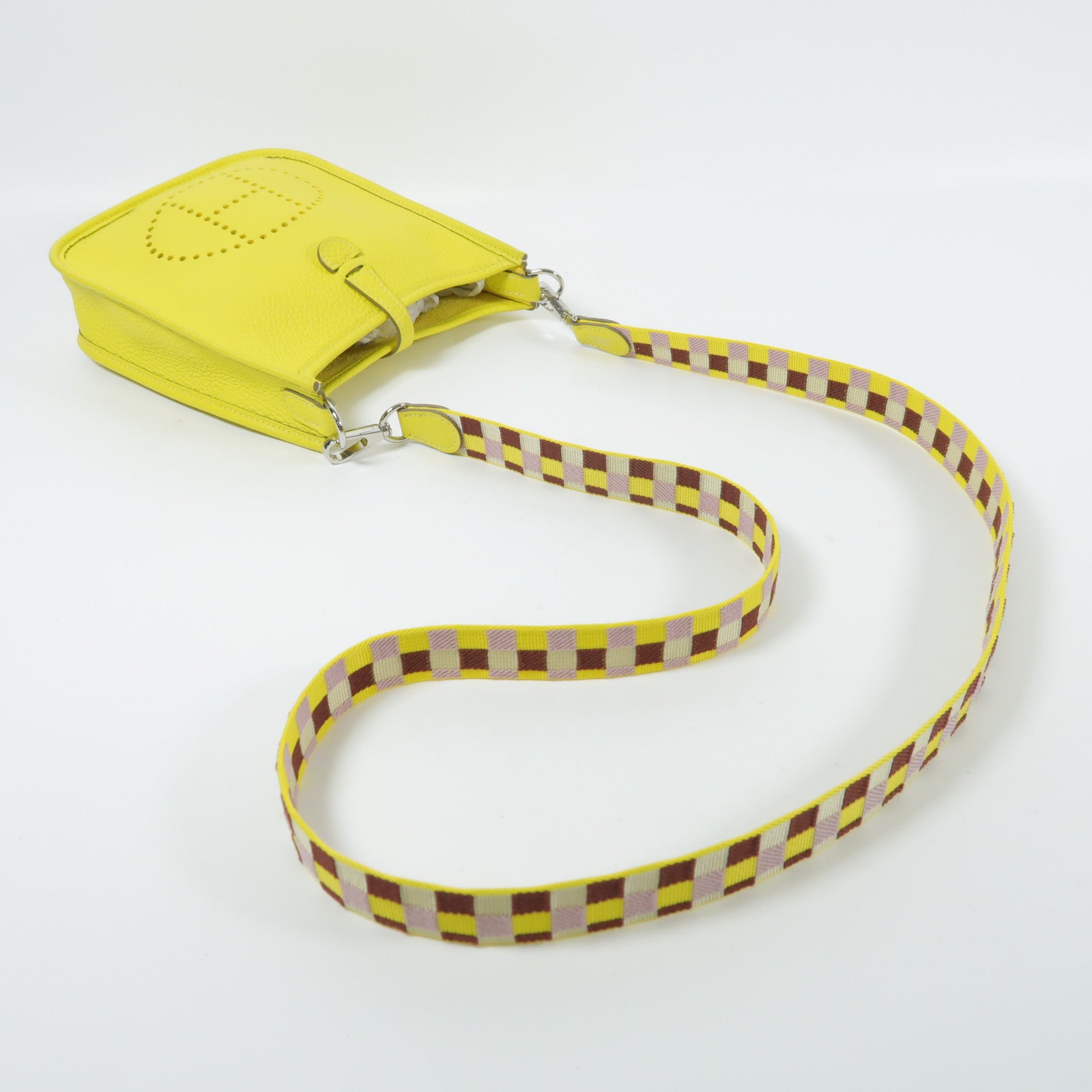 HERMES Clemence皮革Evelyne TPM銀扣肩背袋Lime