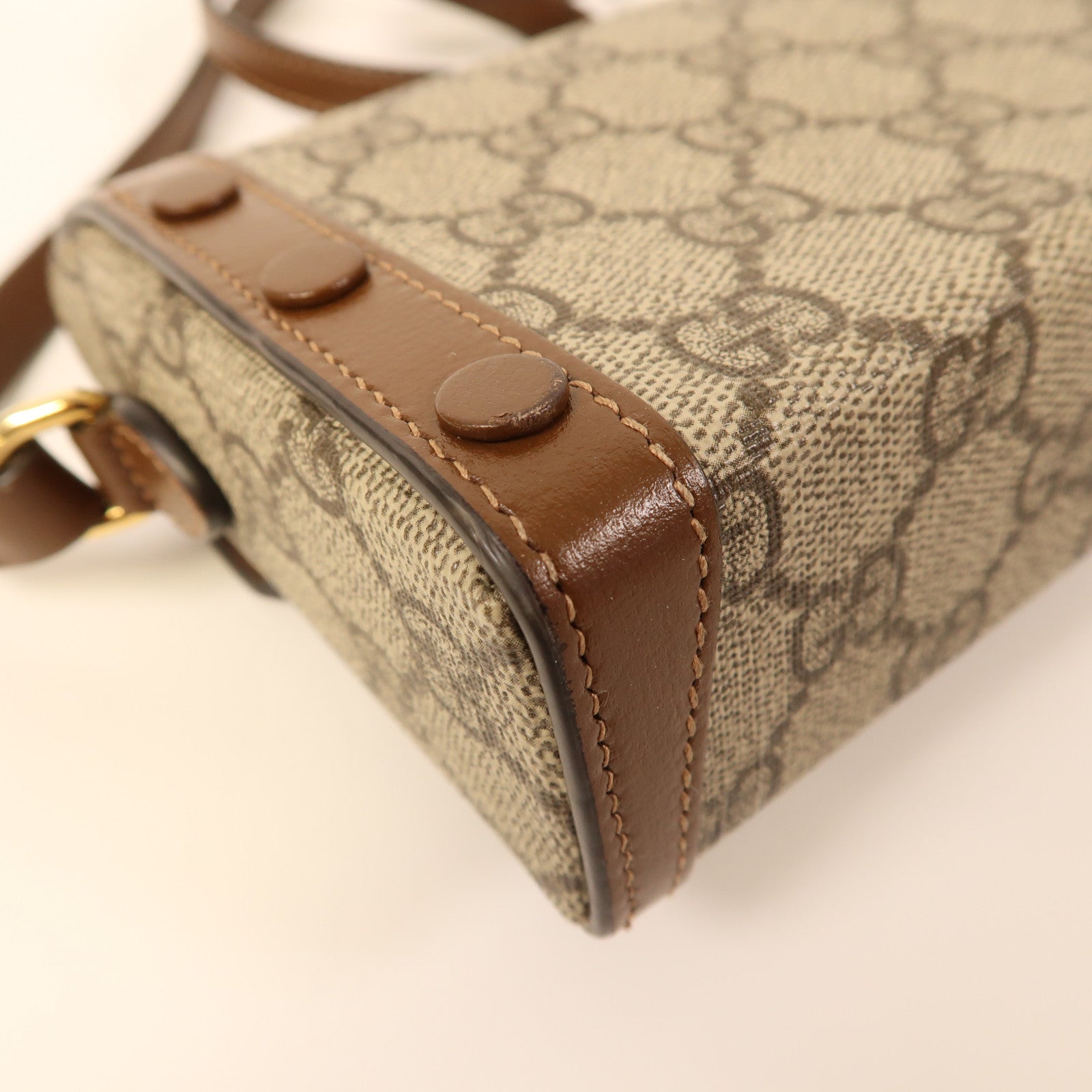 GUCCI 塗層帆布Horsebit 1955 Mini金扣肩背袋啡色